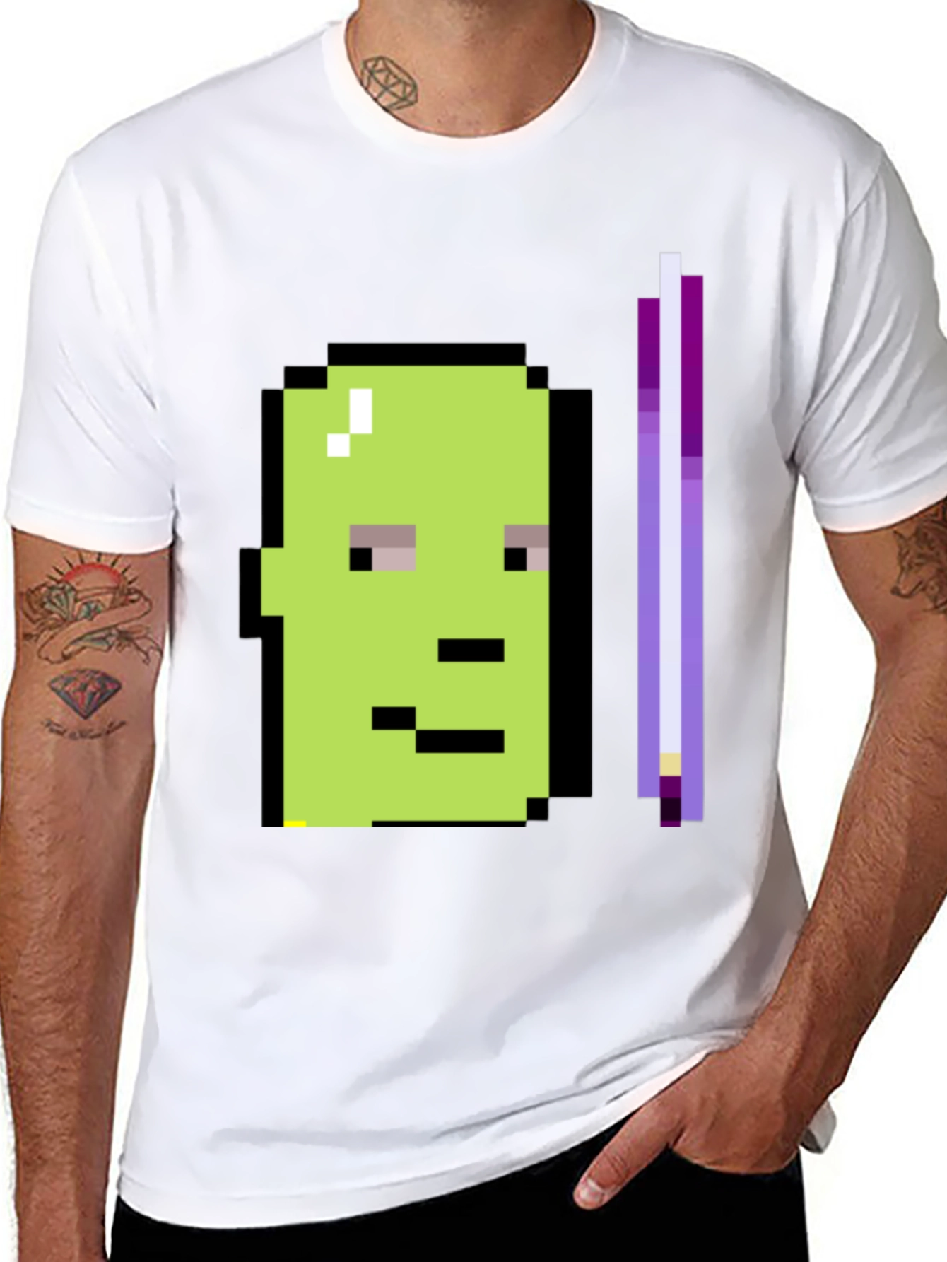 Black Pixel Art Character Graphic Tee - Black T-Shirt view 8