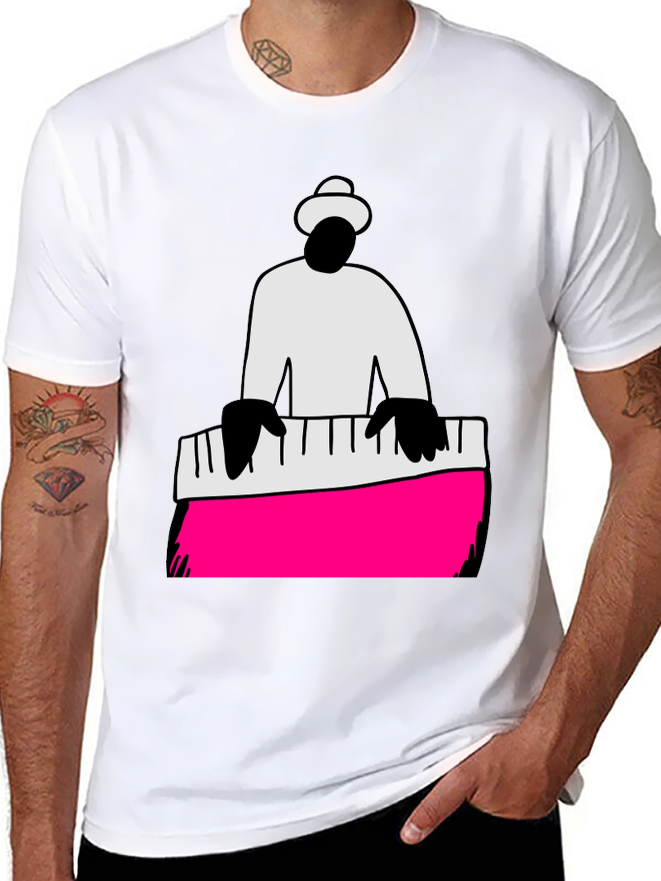 Black Piano Man Graphic Tee - Cool Musician T-Shirt view 8
