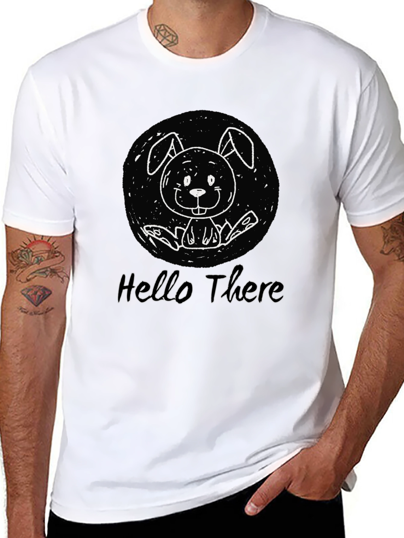Black Hello There Bunny Graphic T-Shirt - Unisex Cotton Tee view 8