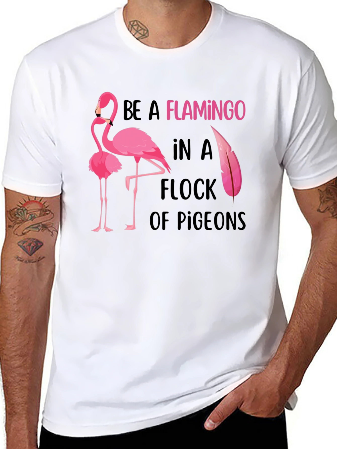 Black Be a Flamingo Graphic Tee - Statement T-Shirt view 8
