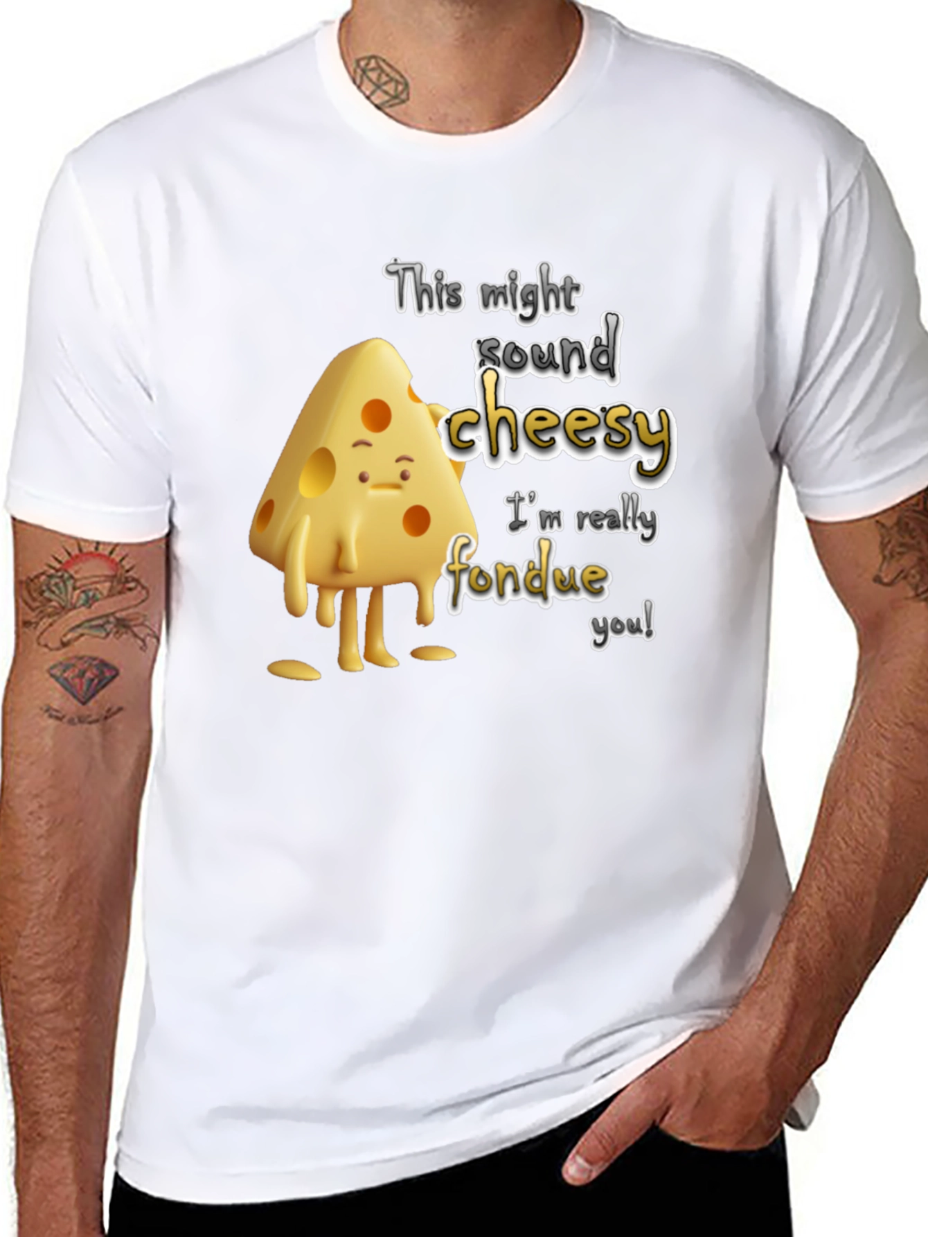 Black Cheesy Fondue Graphic Tee - Soft Cotton Blend view 8