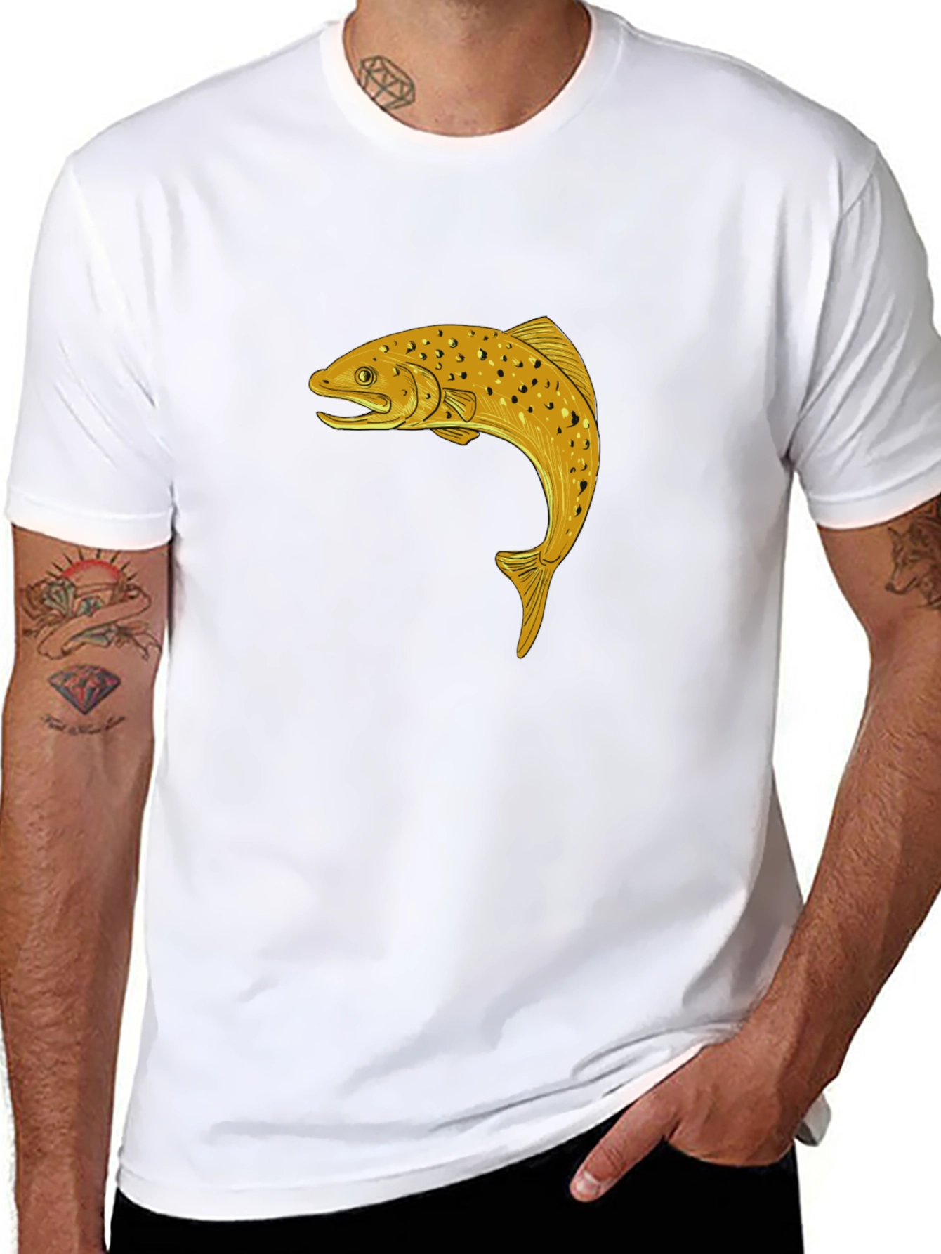Black Trout Graphic Tee - Black Cotton T-Shirt view 8