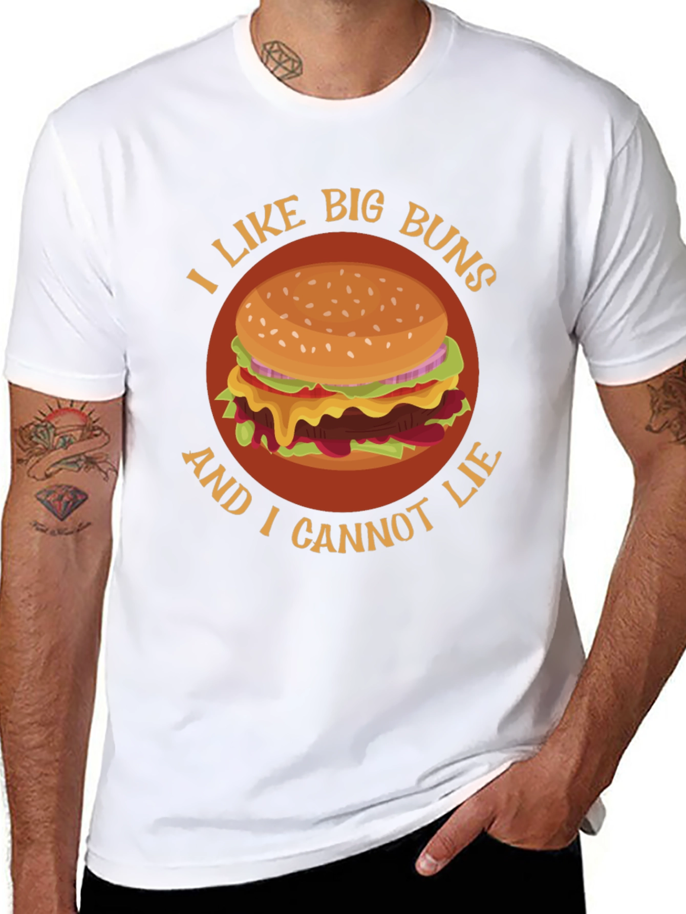Black I Like Big Buns Funny Hamburger Graphic T-Shirt view 8