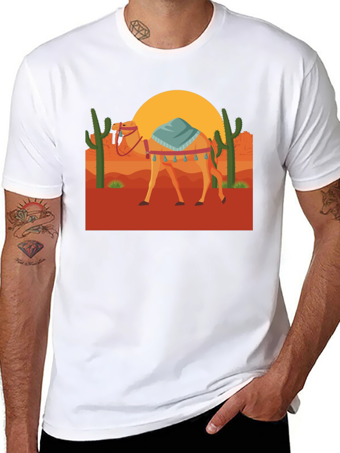 Black Desert Camel Graphic Tee - Unisex Black T-Shirt view 8