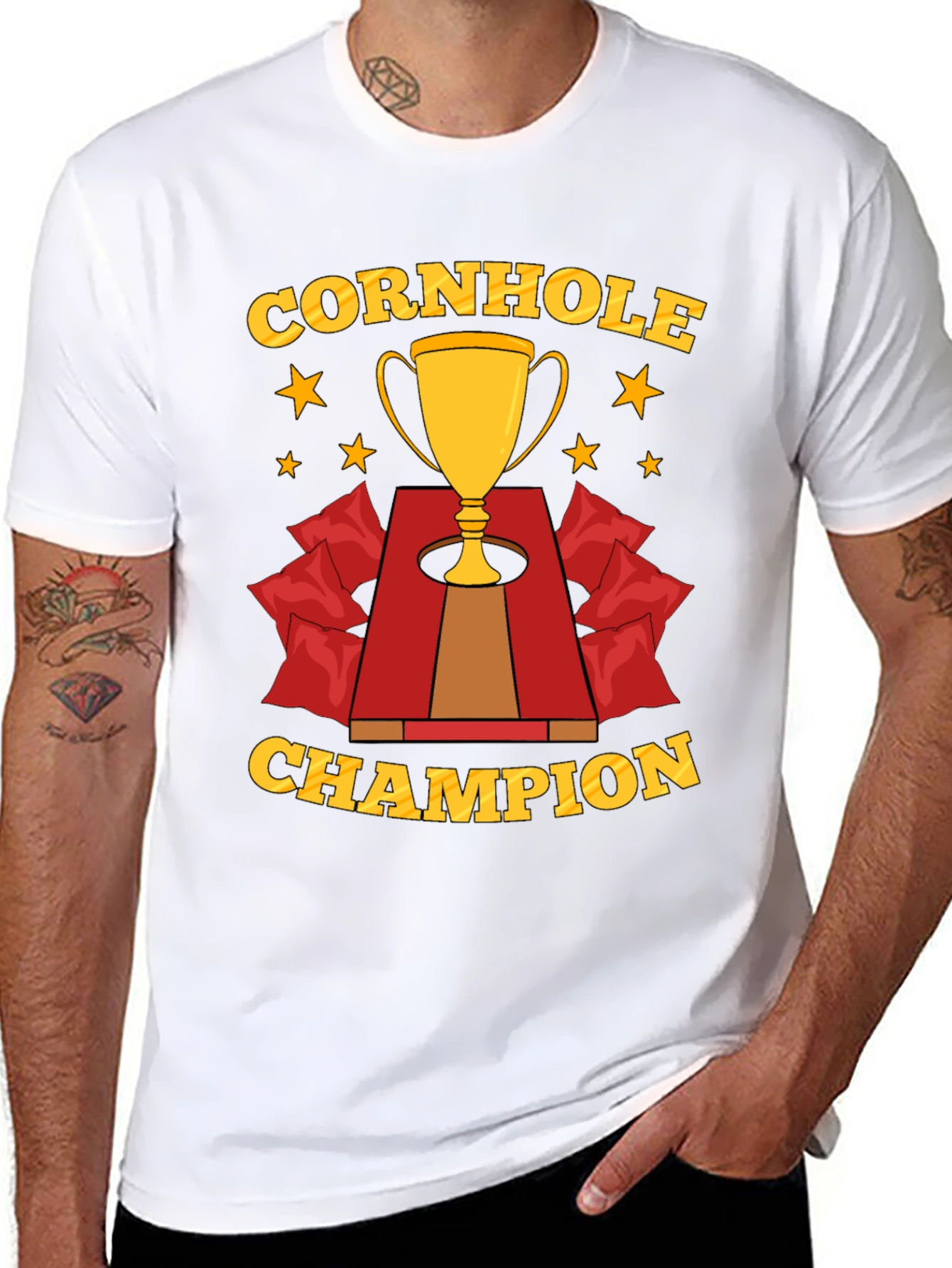 Black Cornhole Champion T-Shirt, Trophy Design view 8