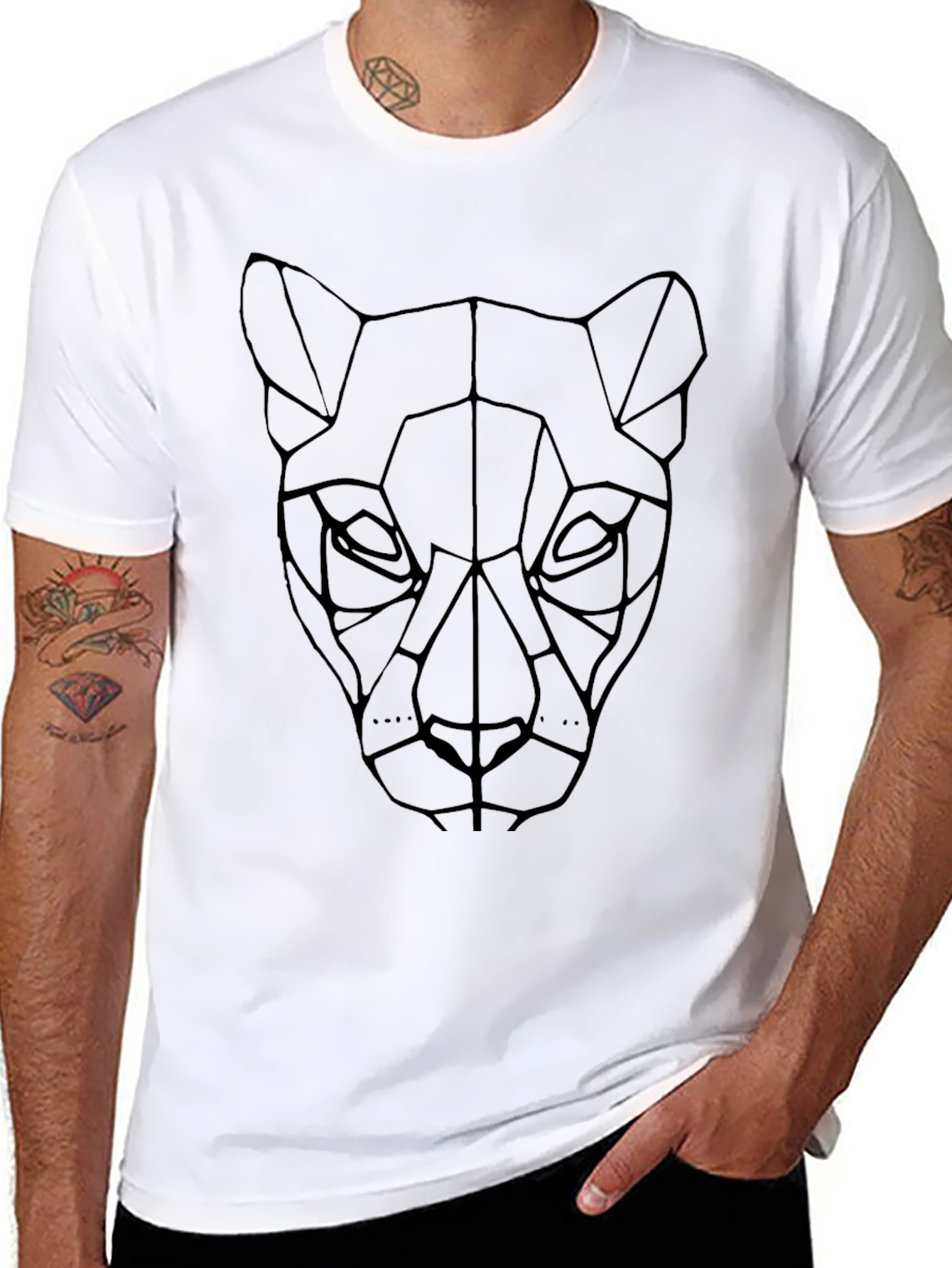Black Geometric Panther Graphic T-Shirt - Stylish Black Tee view 8