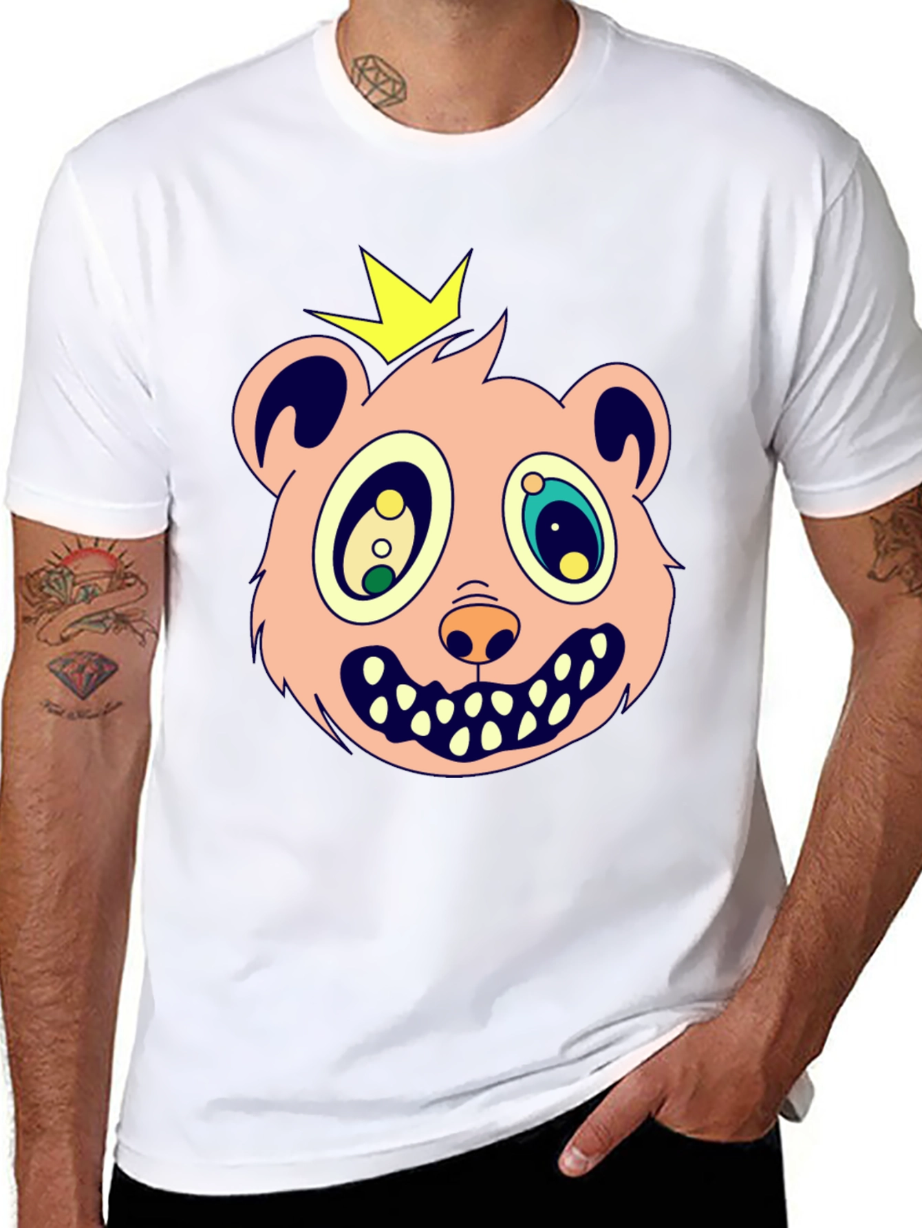 Black Cartoon Bear King Graphic Tee view 8