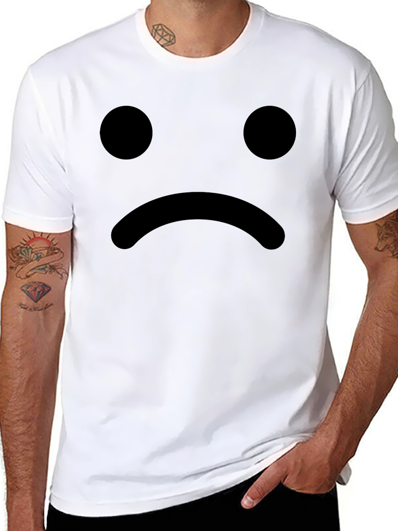 Black Sad Face Graphic Tee - Black Cotton Comfort view 8