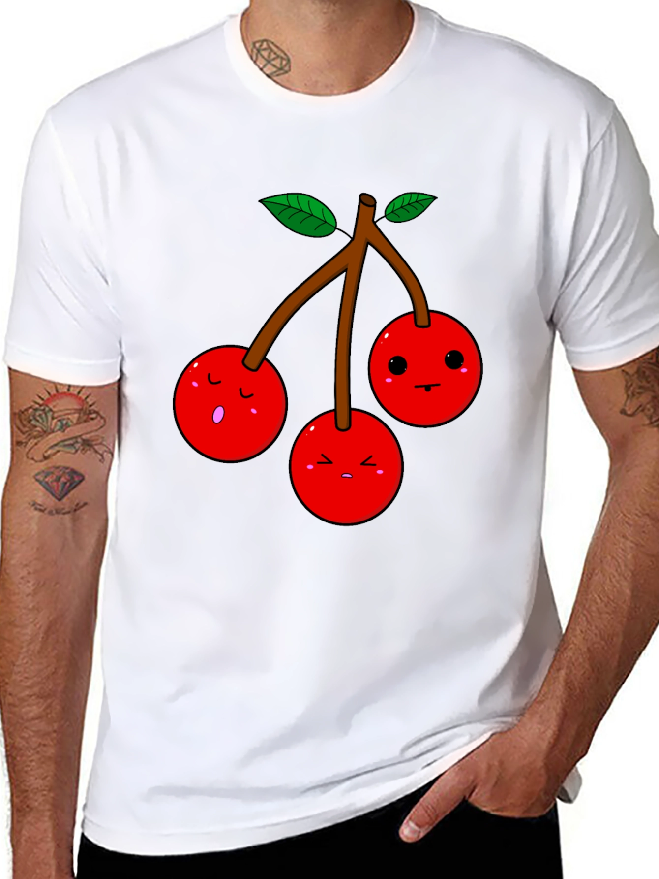 Black Kawaii Cherry T-Shirt - Unisex Funny Fruit Tee view 8