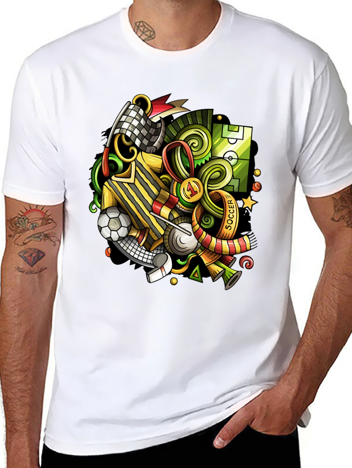 Black Soccer Cartoon Graphic T-Shirt view 8