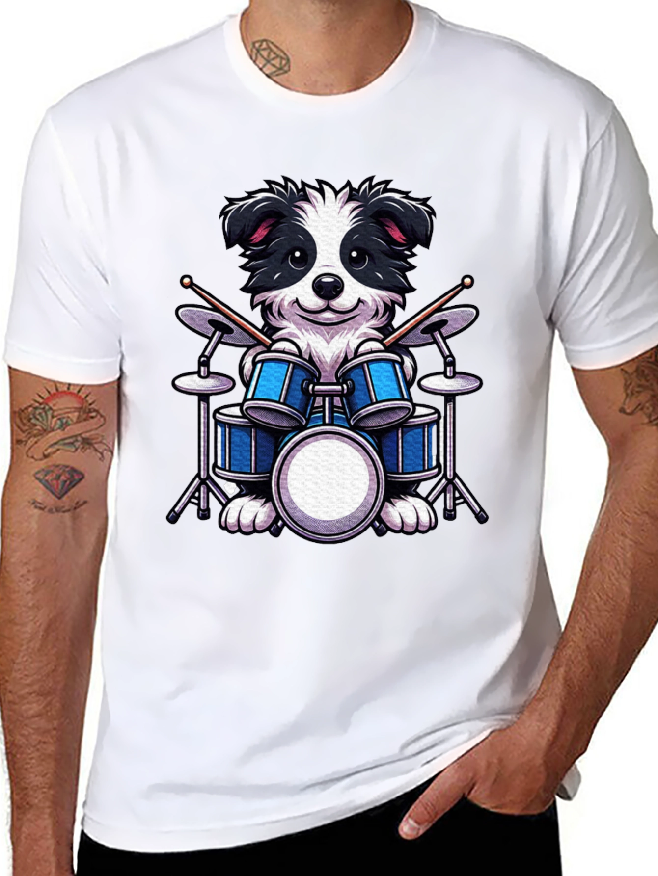 Black Drummer Dog T-Shirt - Black view 8
