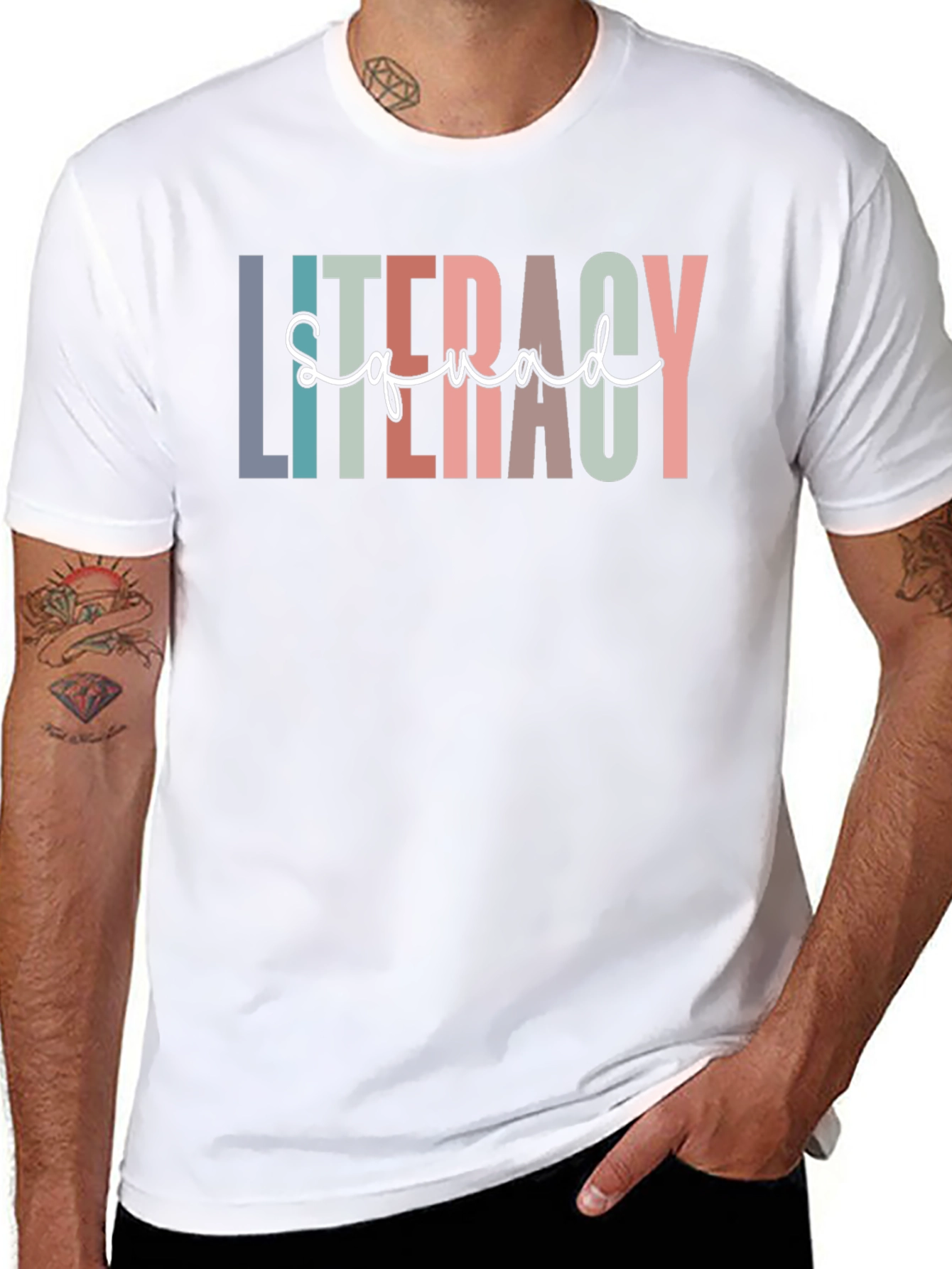 Literacy Squad Graphic T-Shirt - Black Crew Neck Tee - 8
