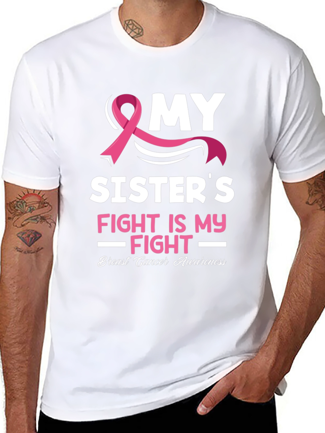 Black My Sister's Fight Breast Cancer Awareness T-Shirt view 8