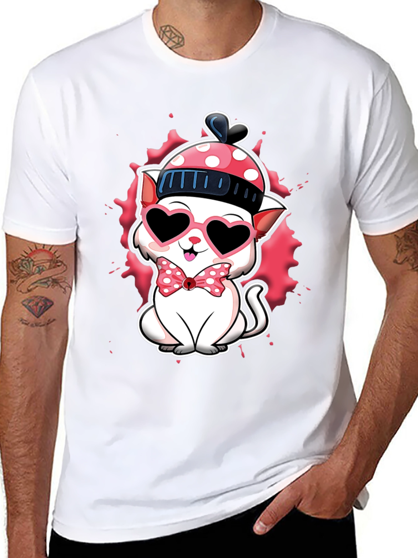 Black Cute Valentine Cat T-Shirt view 8