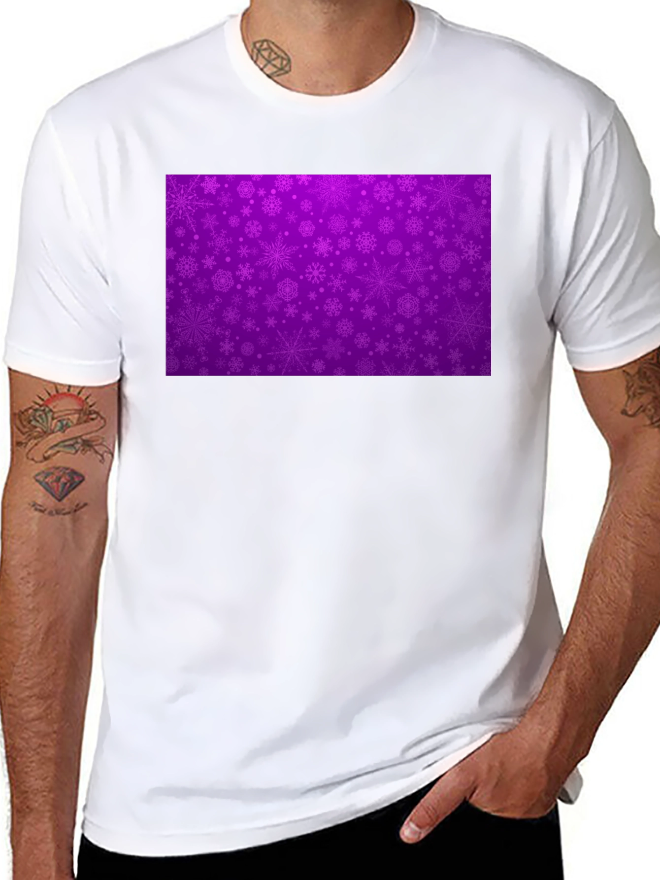 Black Purple Snowflake Pattern T-Shirt view 8