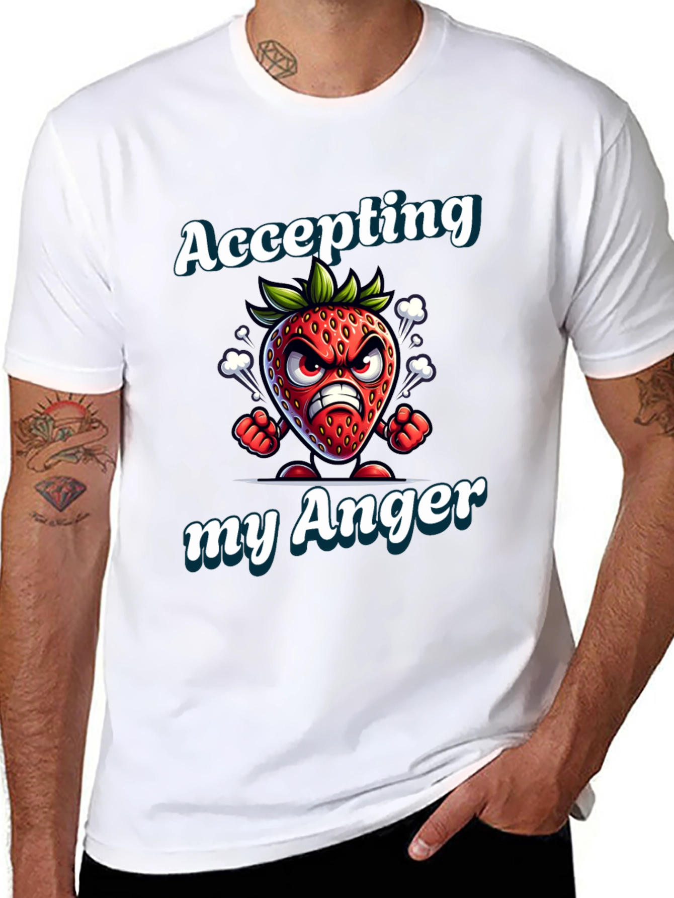 Black Accepting My Anger Strawberry Graphic T-Shirt view 8