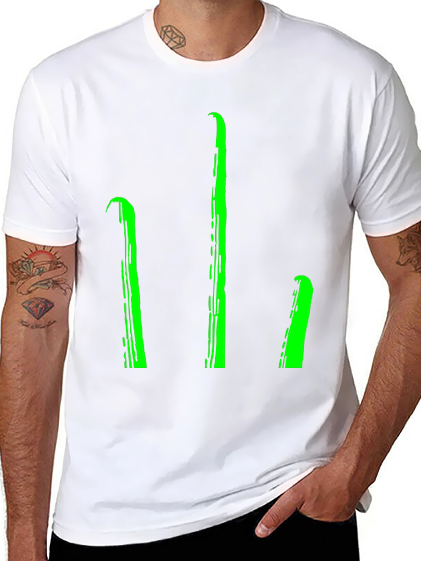 Black Men's Black T-Shirt with Green Stylized Trident Design view 8