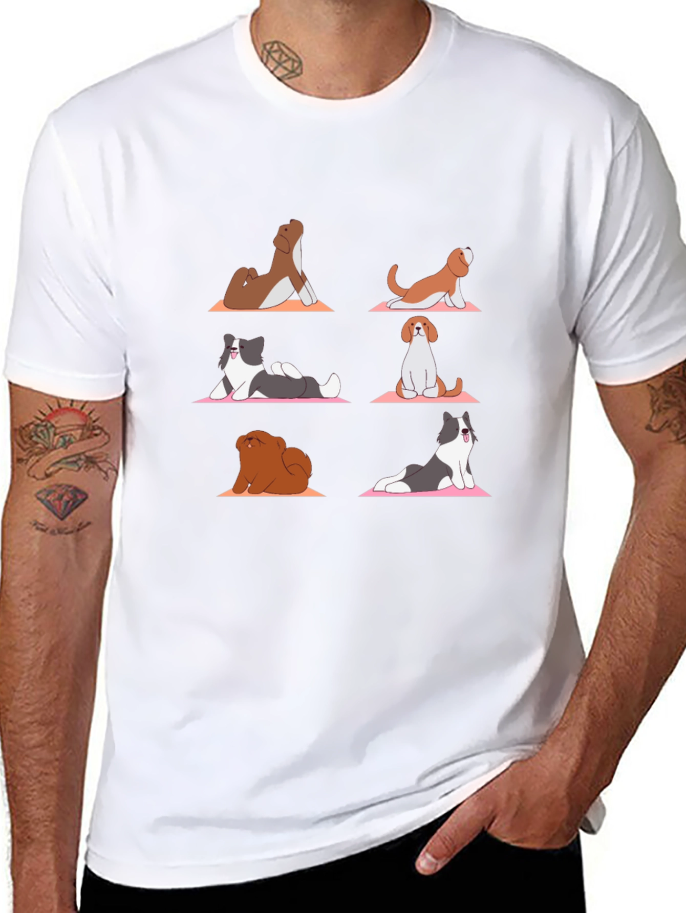 Black Yoga Dog T-Shirt: Funny Cartoon Graphic Tee view 8