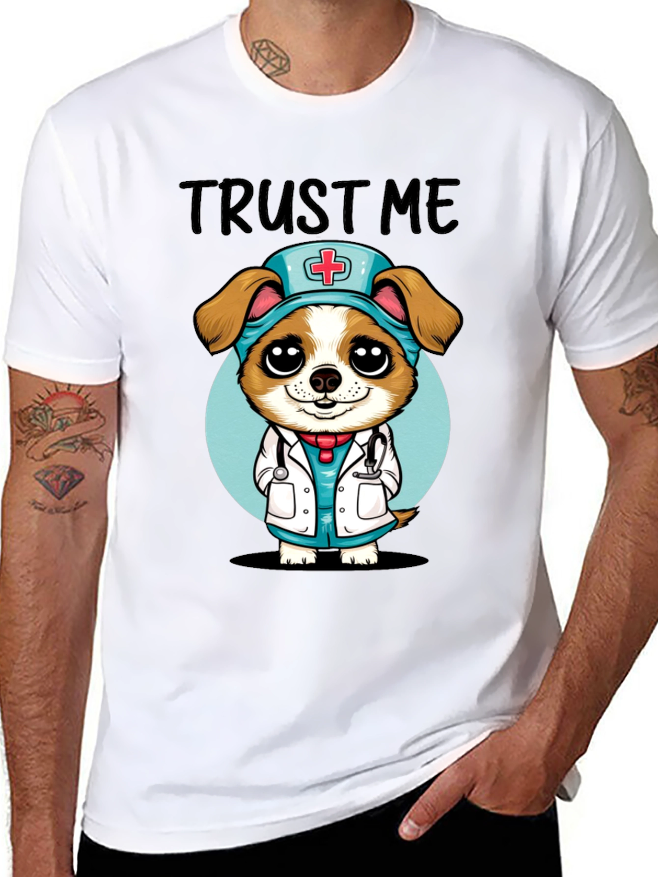 Black Trust Me, I'm a Dog-tor! Novelty T-Shirt view 8