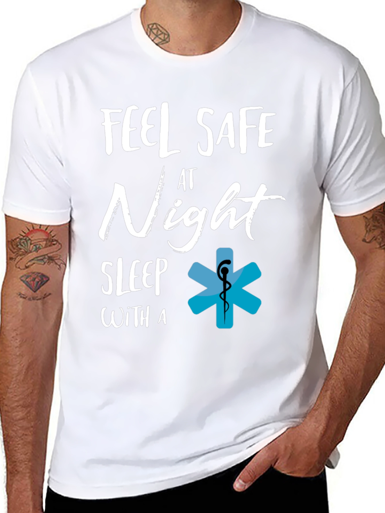 Black Feel Safe at Night T-Shirt, EMS Star of Life Tee view 8