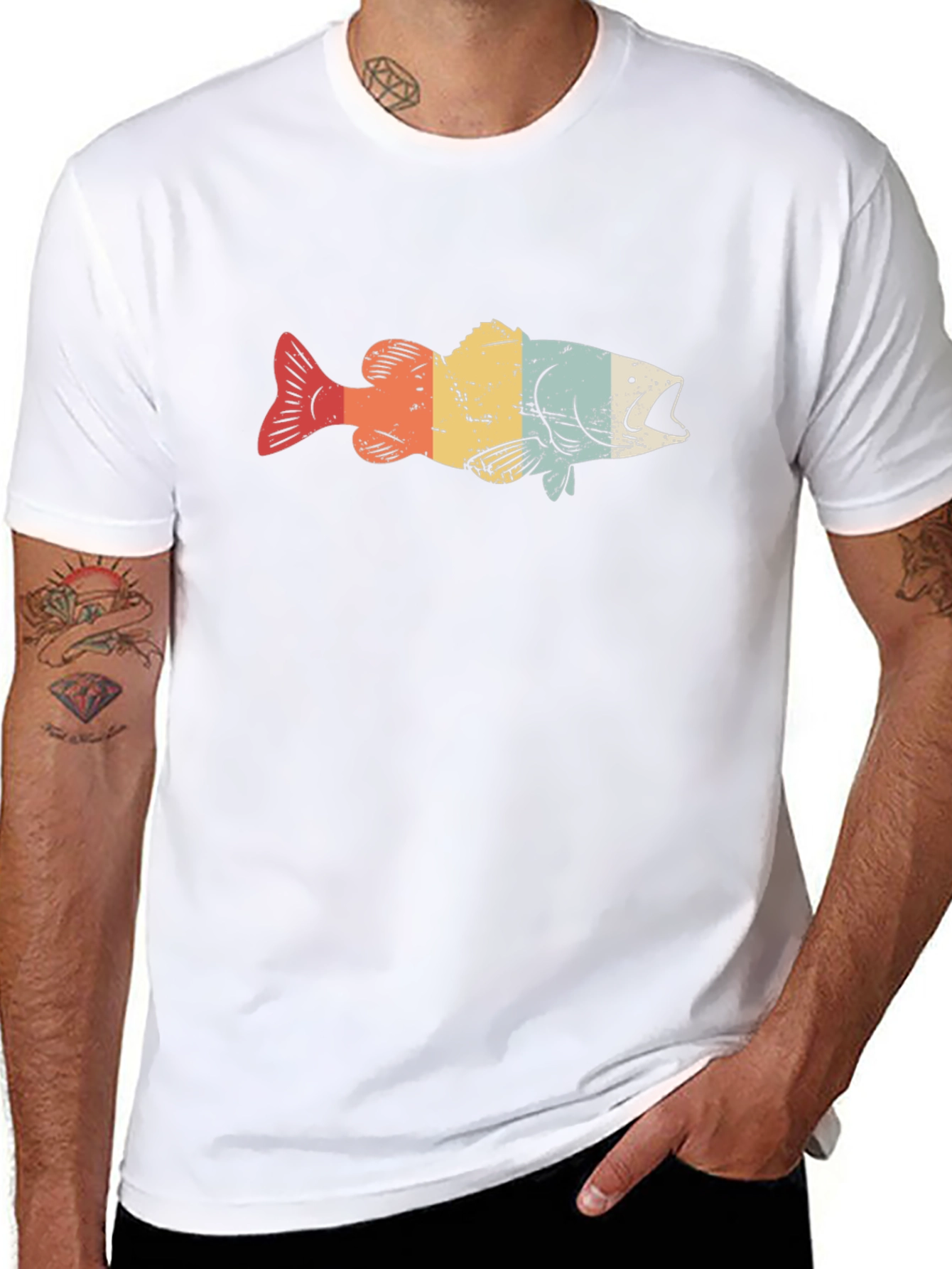 Black Retro Fish Graphic T-Shirt - Vintage Style Design view 8