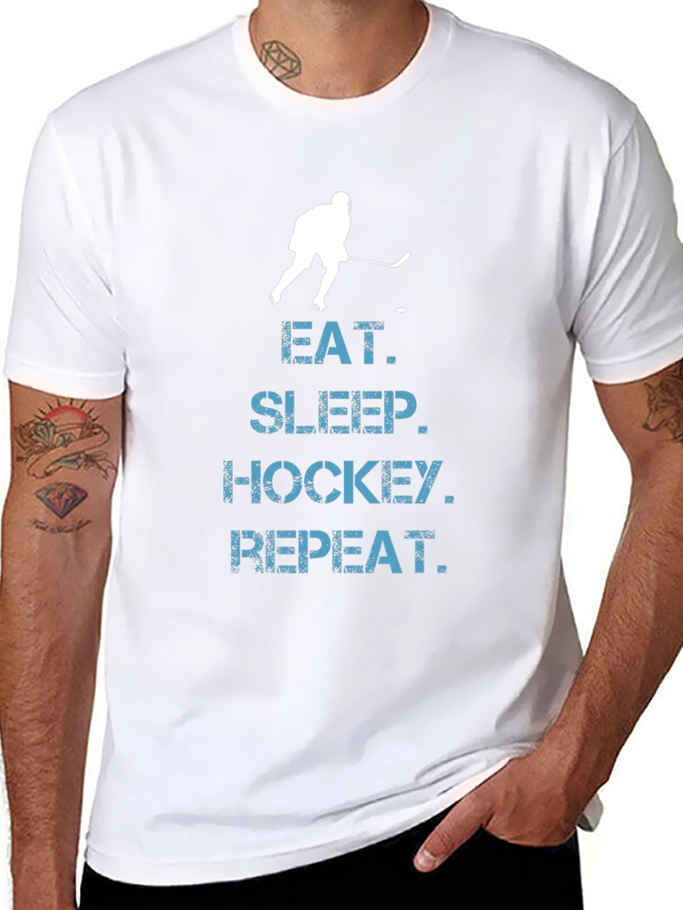 Black Eat Sleep Hockey Repeat T-Shirt - Black Graphic Tee view 8