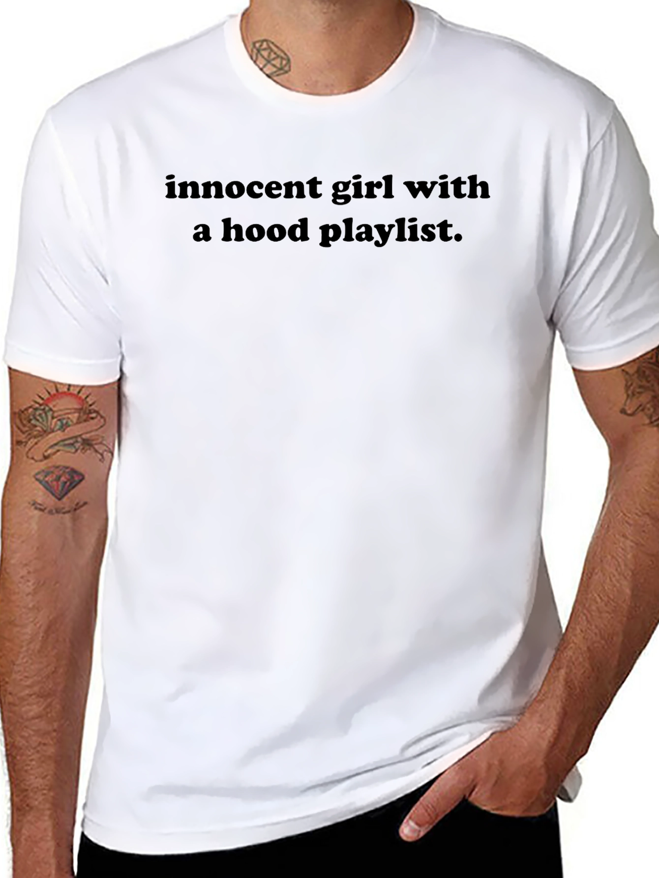 Black Innocent Girl with a Hood Playlist T-Shirt view 8