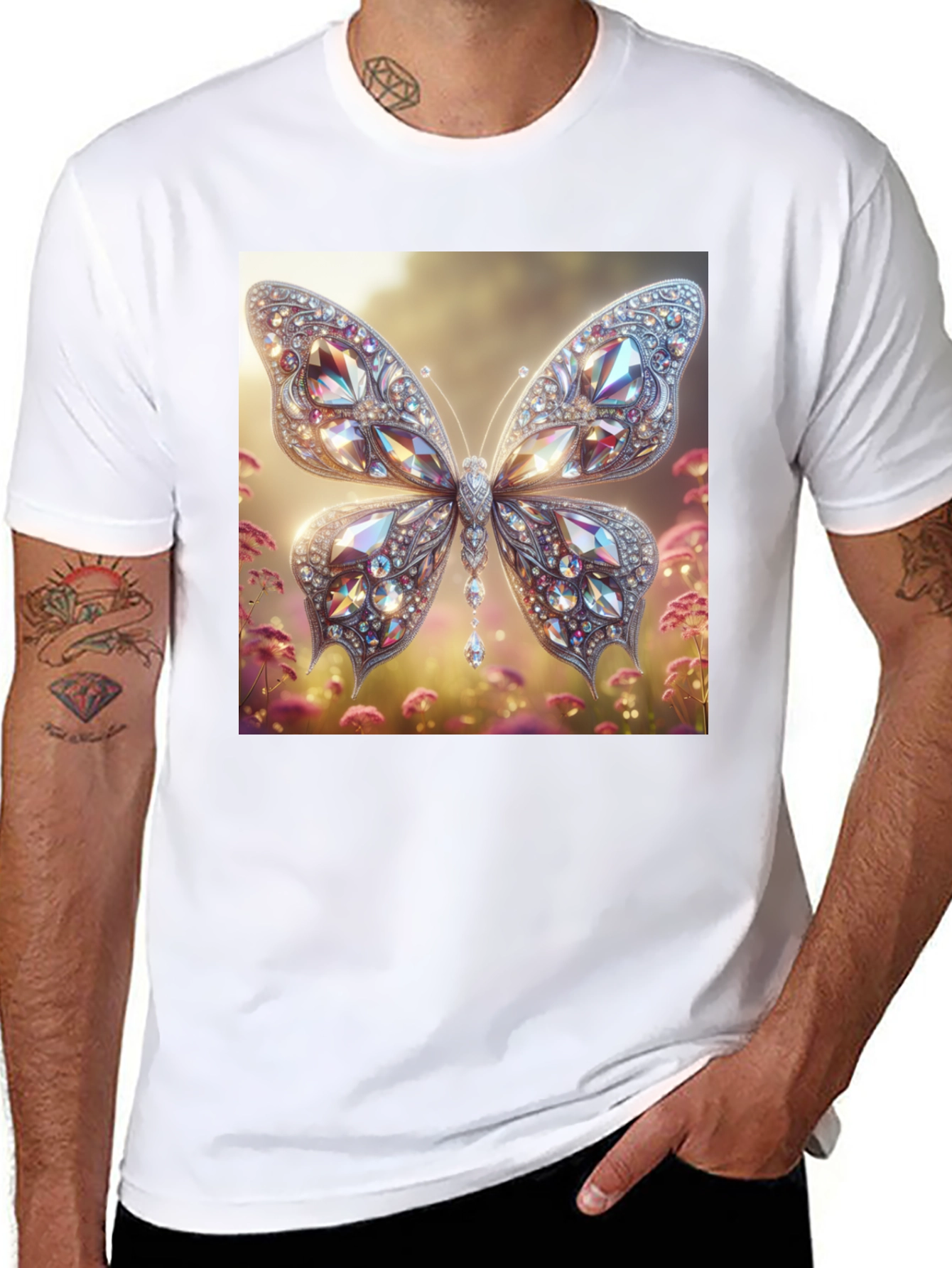 Black Diamond Butterfly Graphic Tee - Stylish Men's T-Shirt view 8