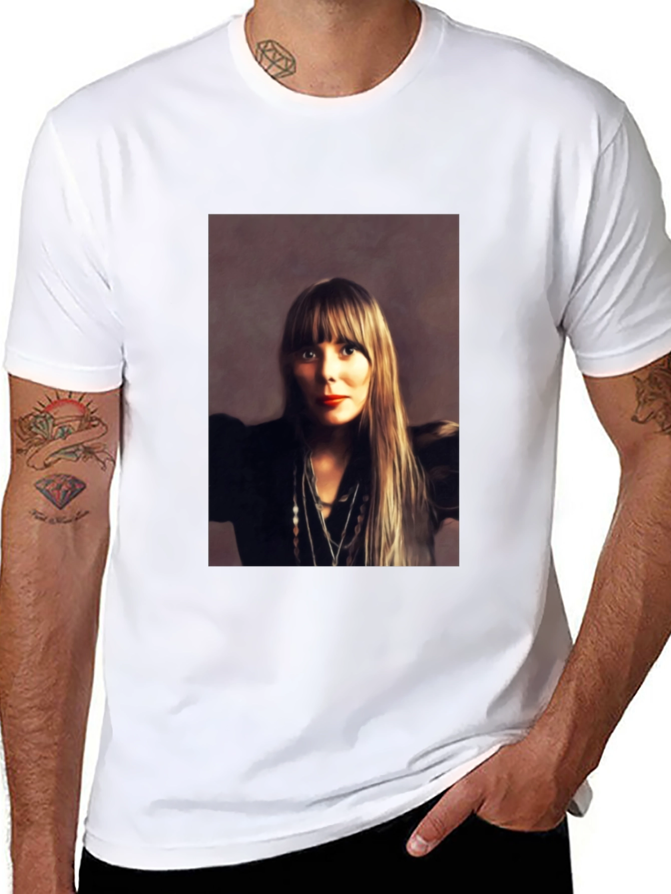 Black Joni Mitchell Portrait Black T-Shirt view 8