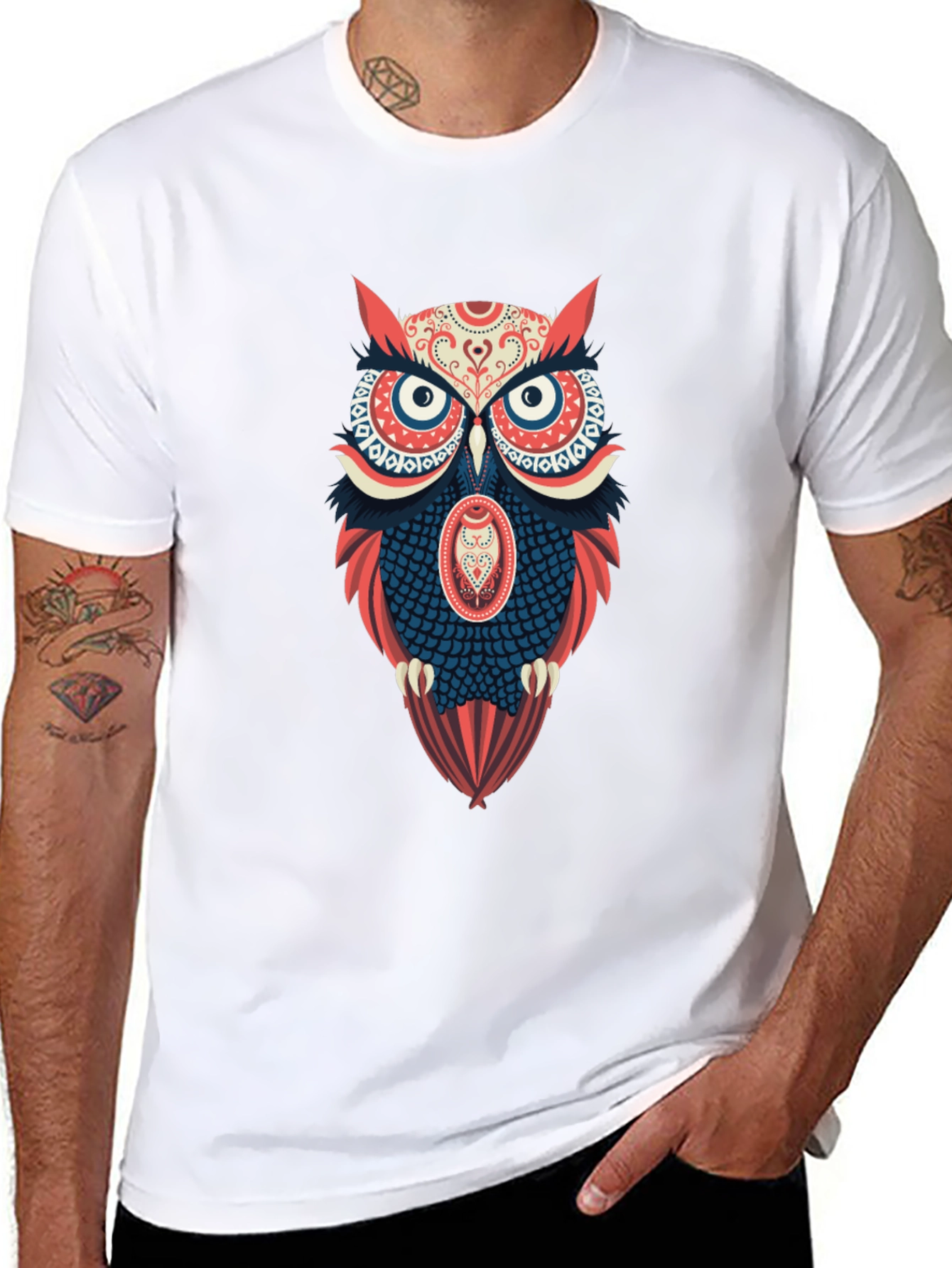 Black Owl Graphic Print Men's Black T-Shirt view 8
