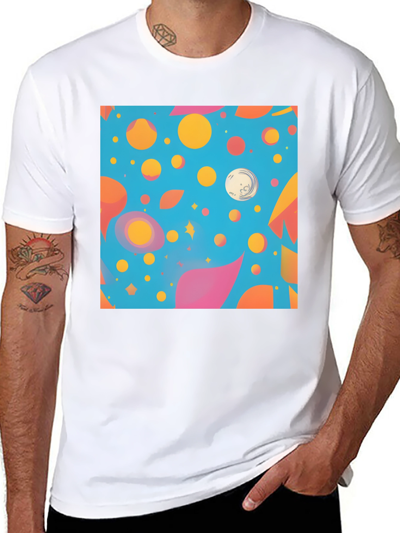 Black Funky Pattern T-Shirt: Colorful Abstract Design view 8