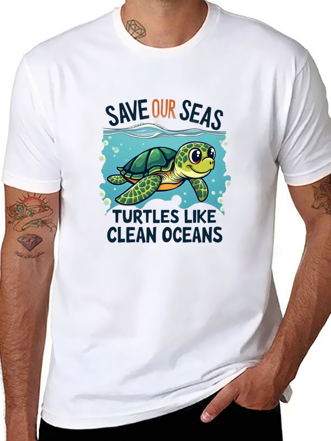 Black Save Our Seas Turtle Graphic Tee - Black view 8
