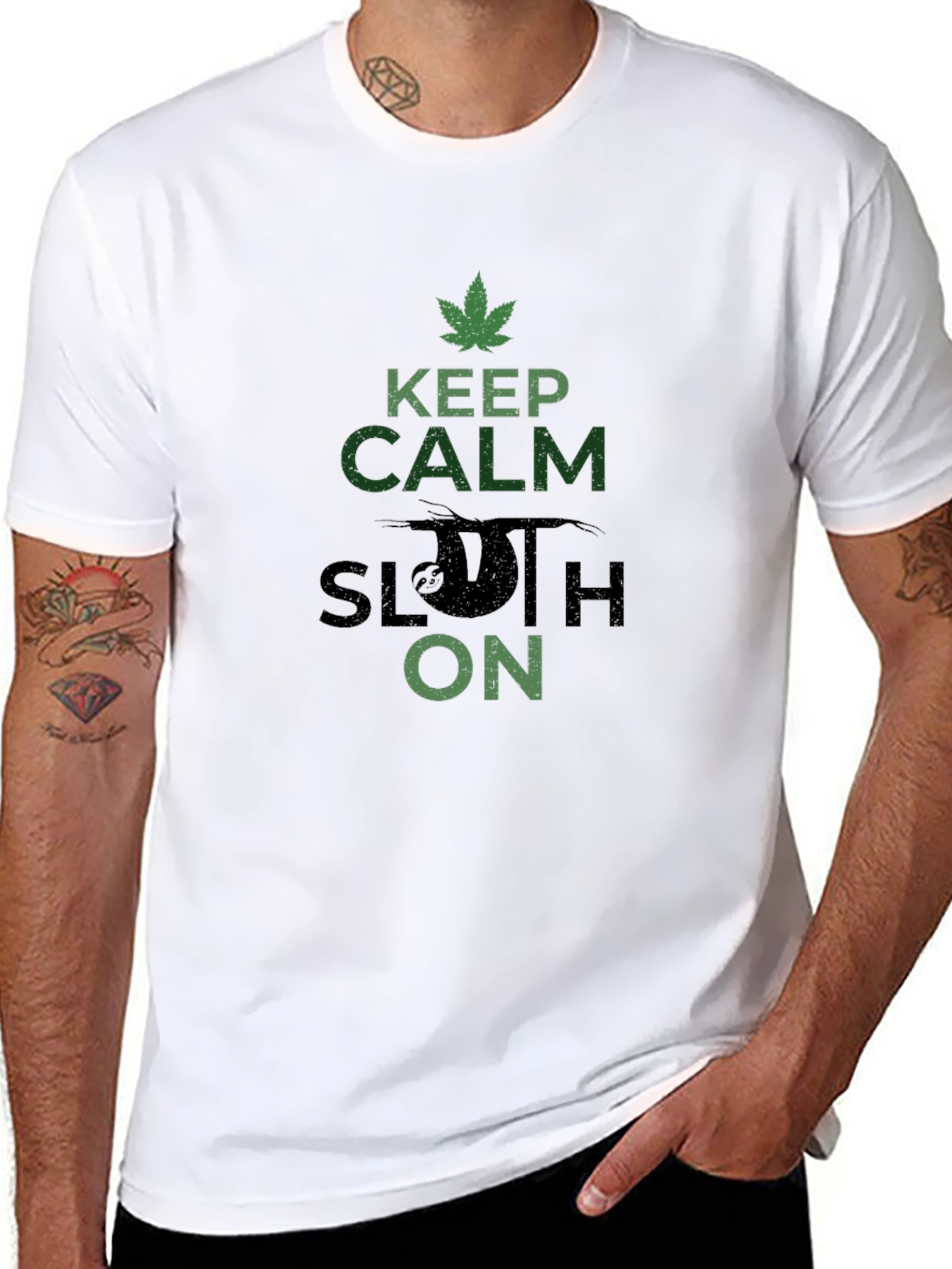 Black Keep Calm Sloth On T-Shirt - Relaxed Fit view 8