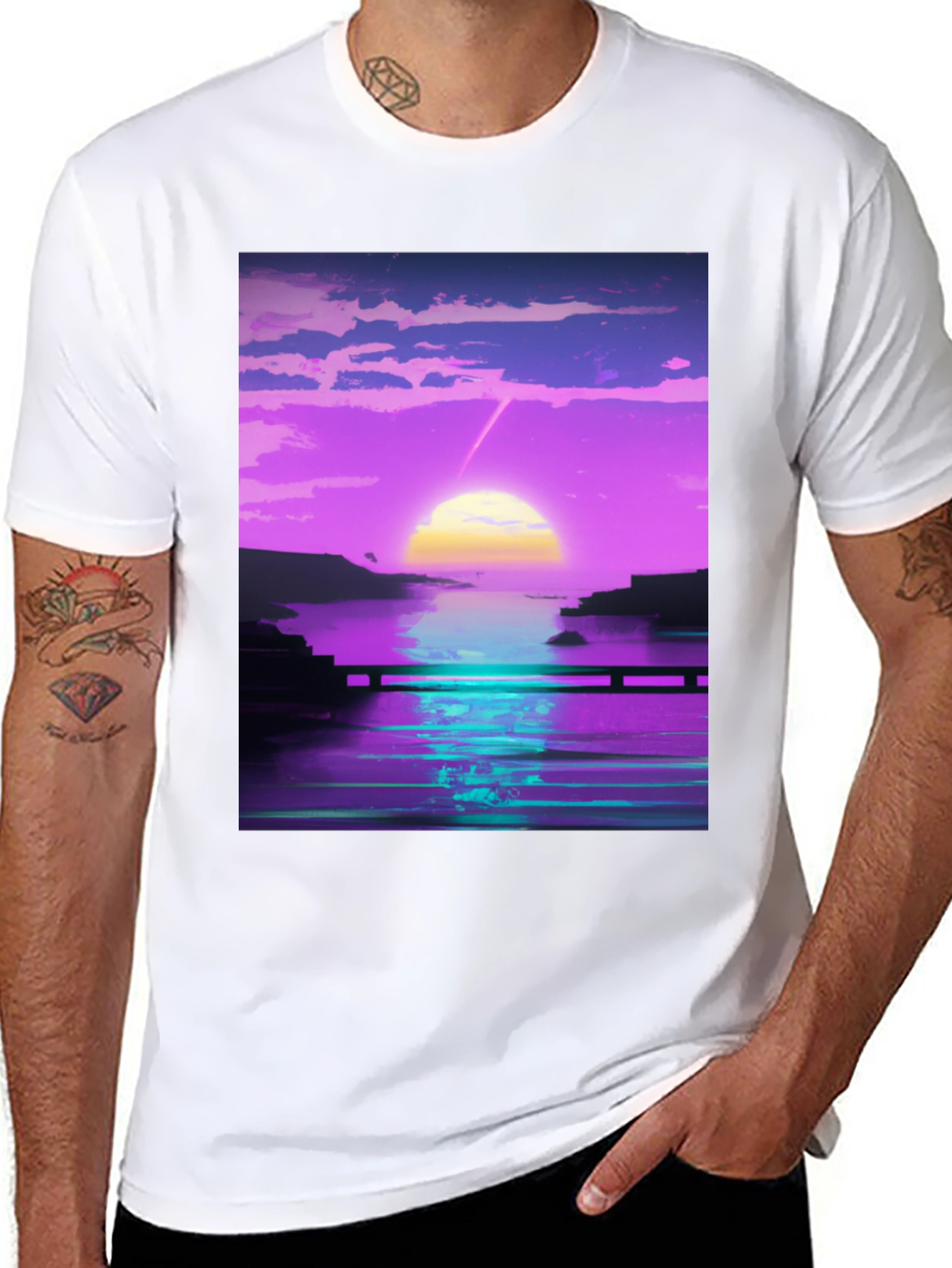 Black Vaporwave Sunset Graphic Tee - Retro Style view 8