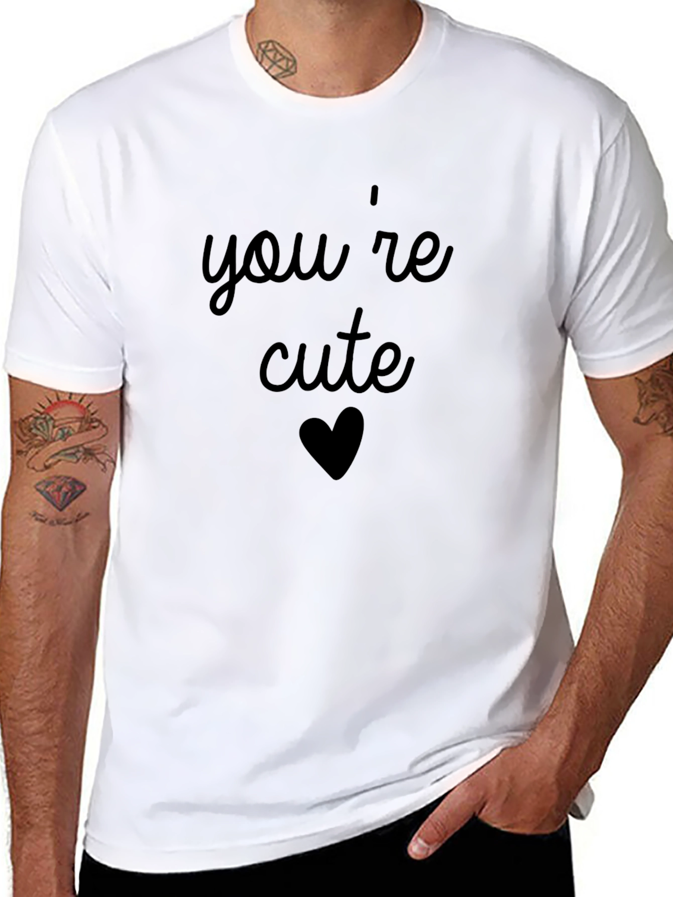 Black You're Cute Heart Graphic Tee - Black Cotton Blend Shirt view 8