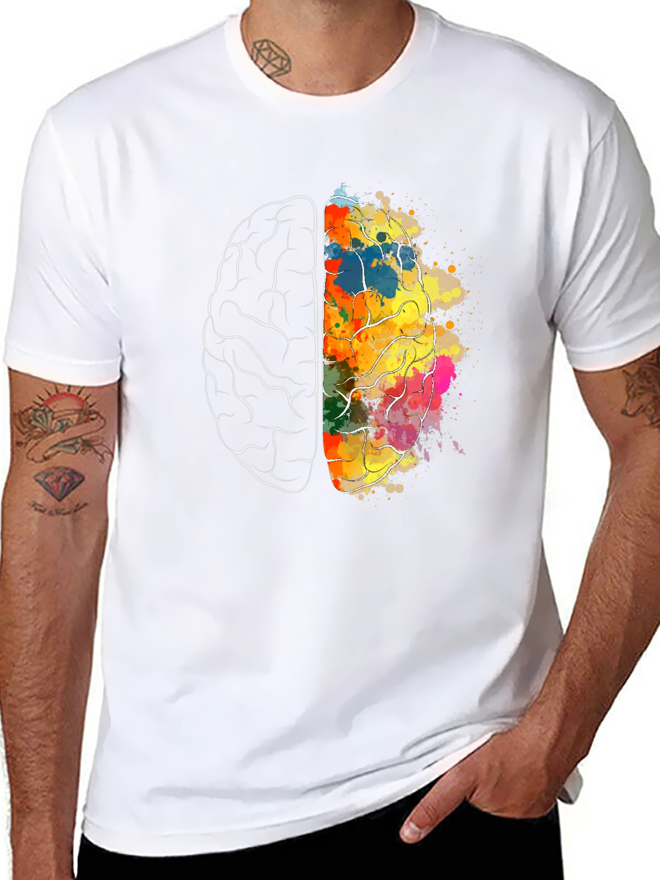 Black Brain Art Graphic T-Shirt - Creative Mind Tee view 8