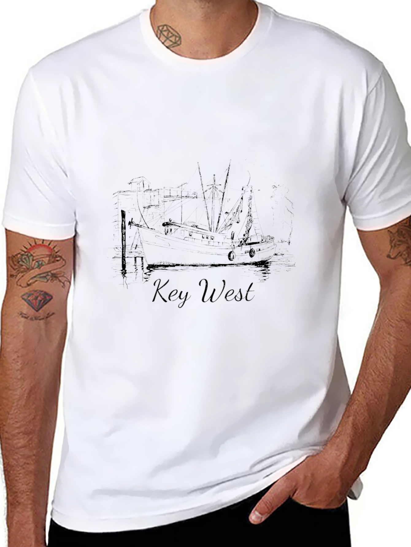 Black Key West Boat Graphic Tee - Black view 8