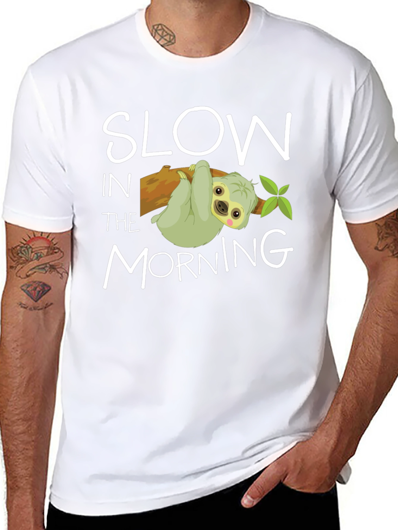 Black Slow In The Morning Sloth Graphic Tee view 8