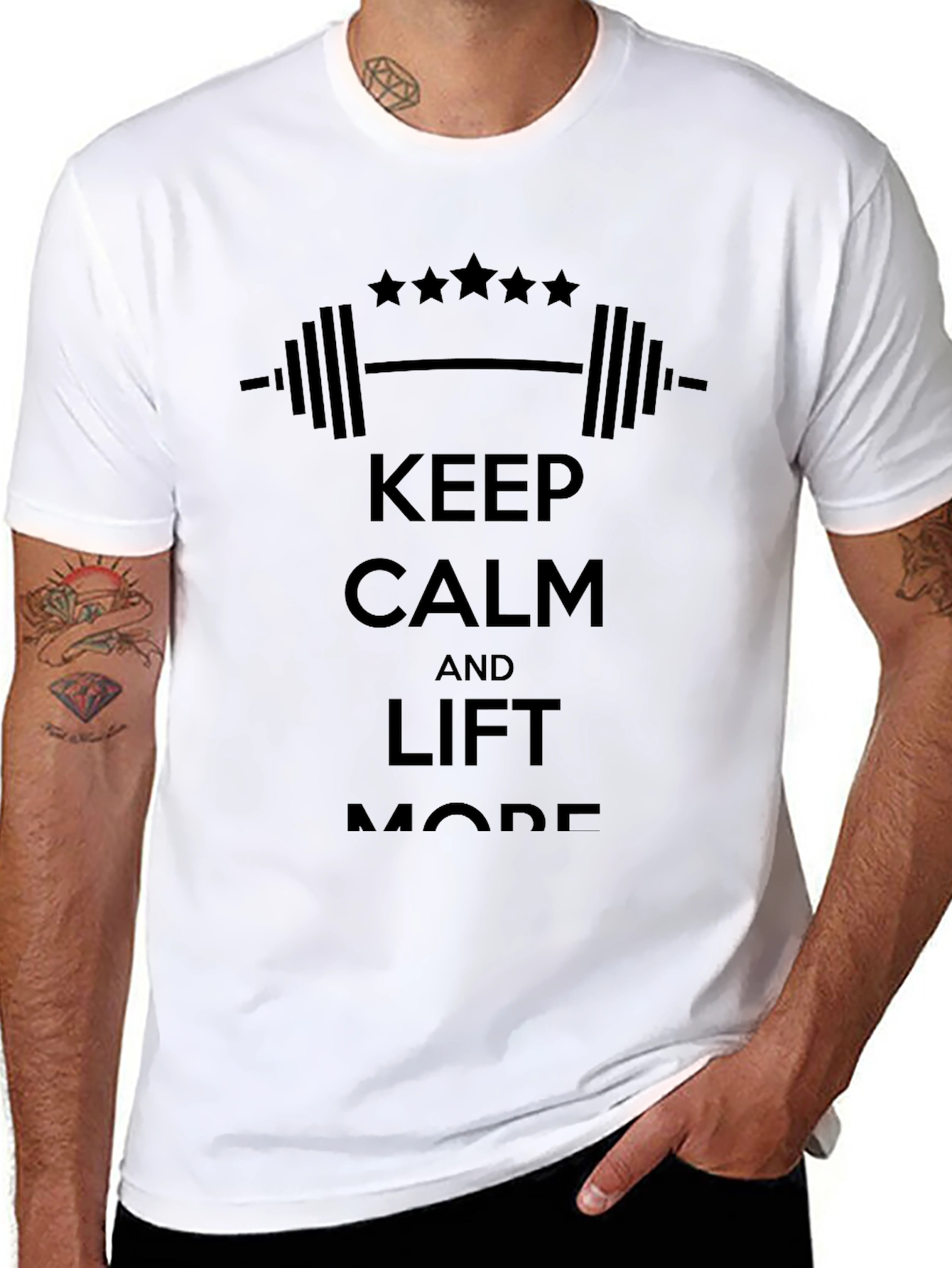 Black Keep Calm and Lift More Black T-Shirt view 8