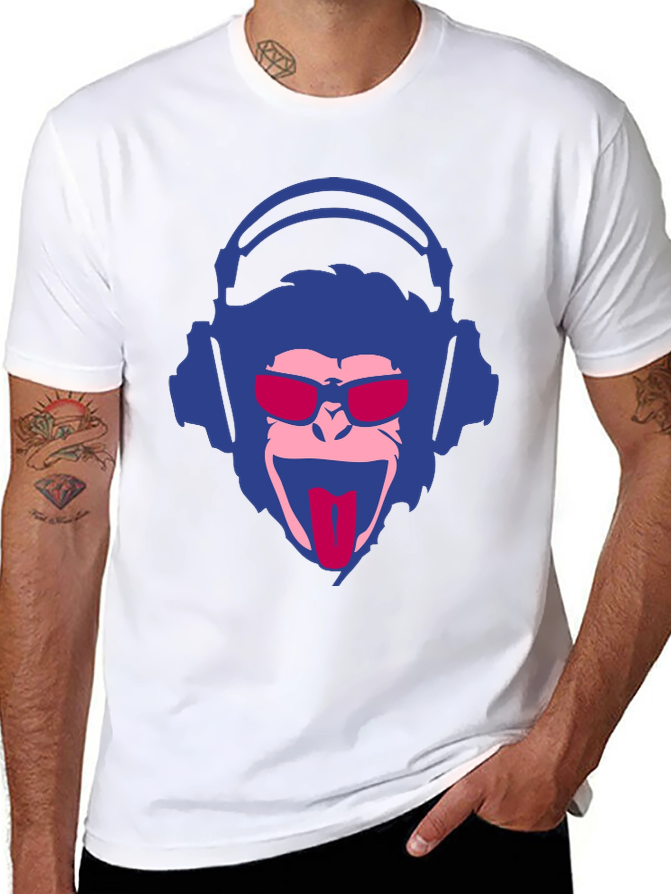 Black Cool Monkey Graphic Tee - Funny DJ Monkey T-Shirt view 8