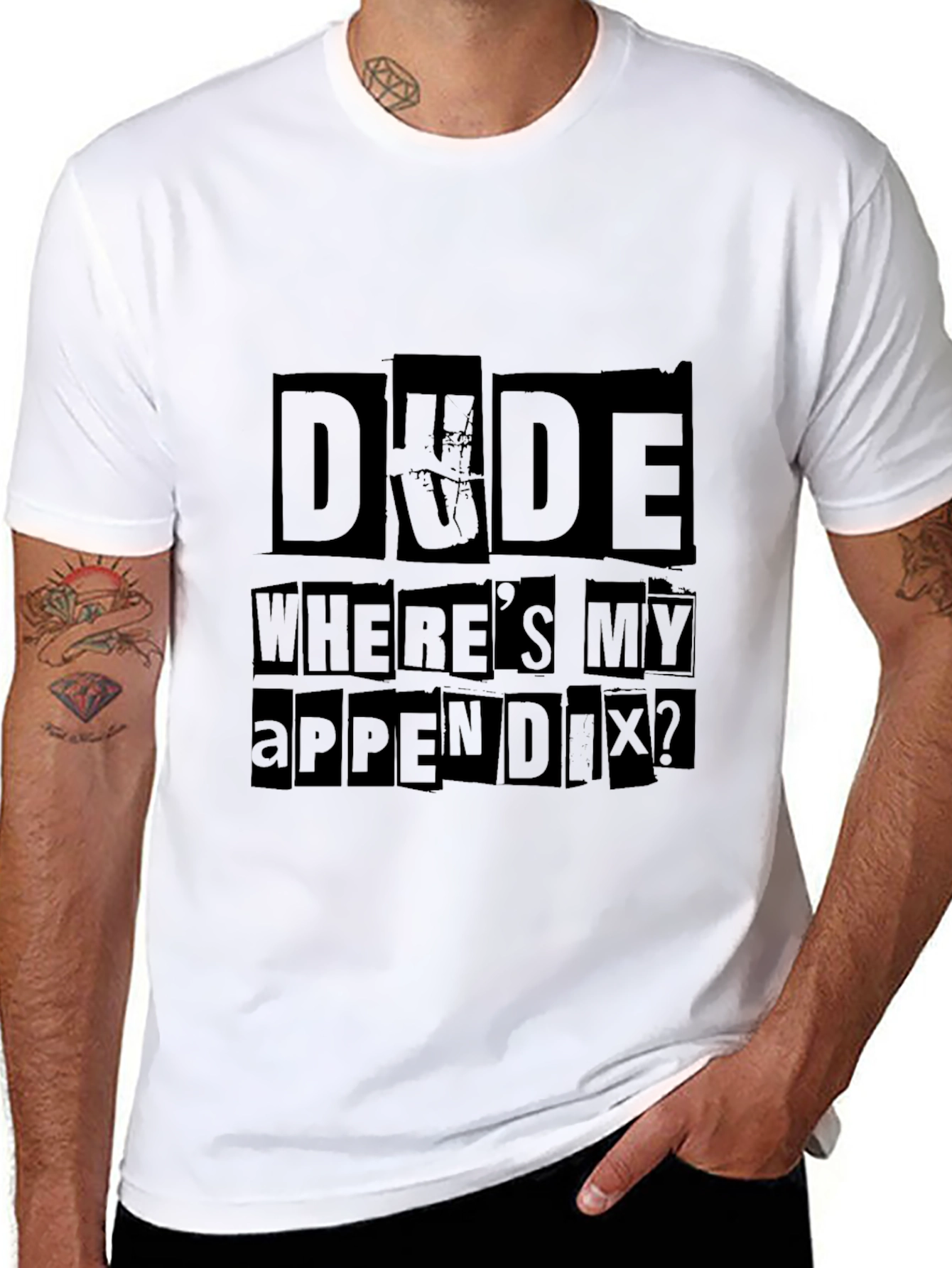 Black Dude Where's My Appendix Funny Graphic Tee view 8