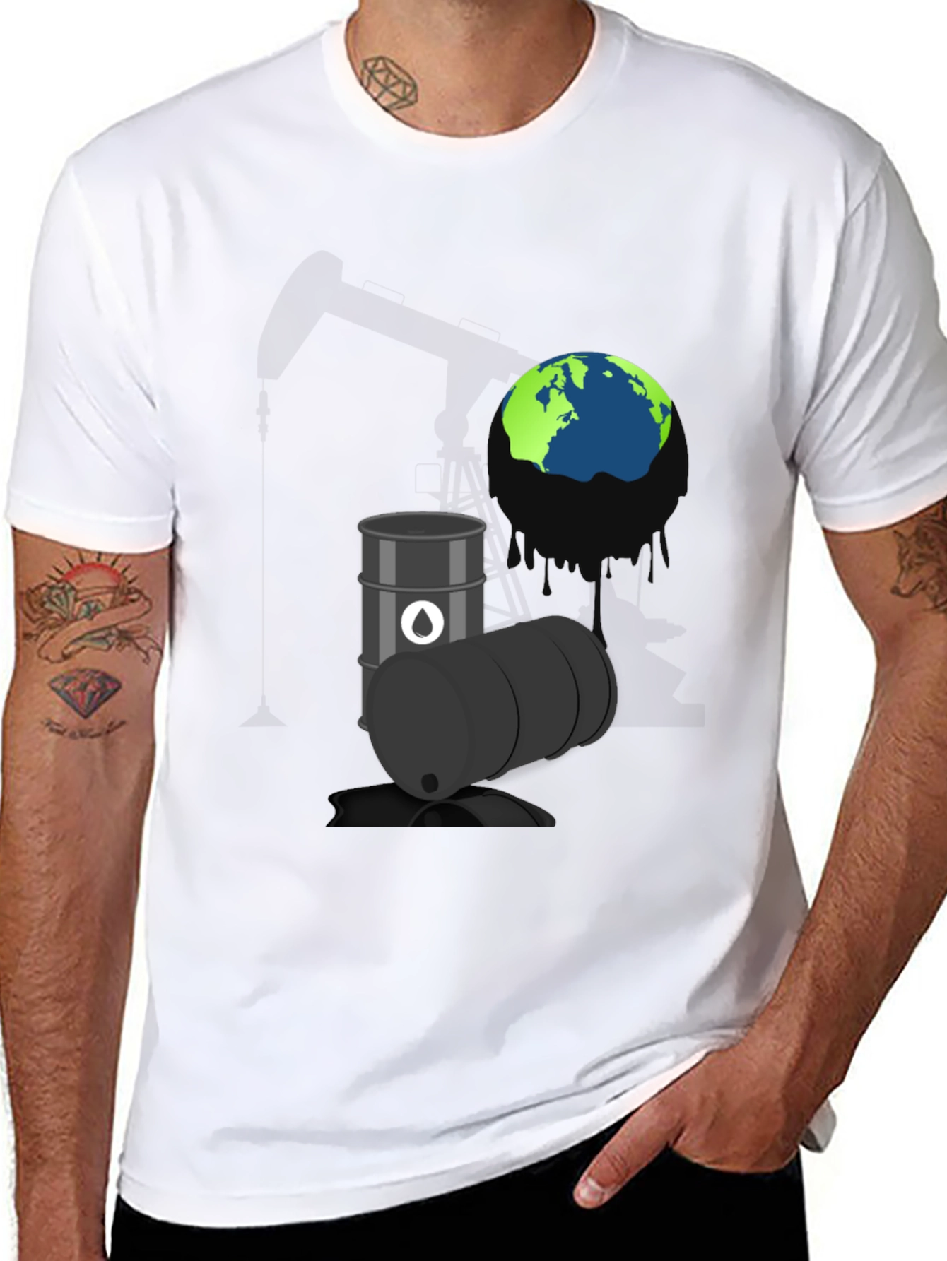 Black Eco-Awareness Graphic Tee - Oil & Earth Design view 8
