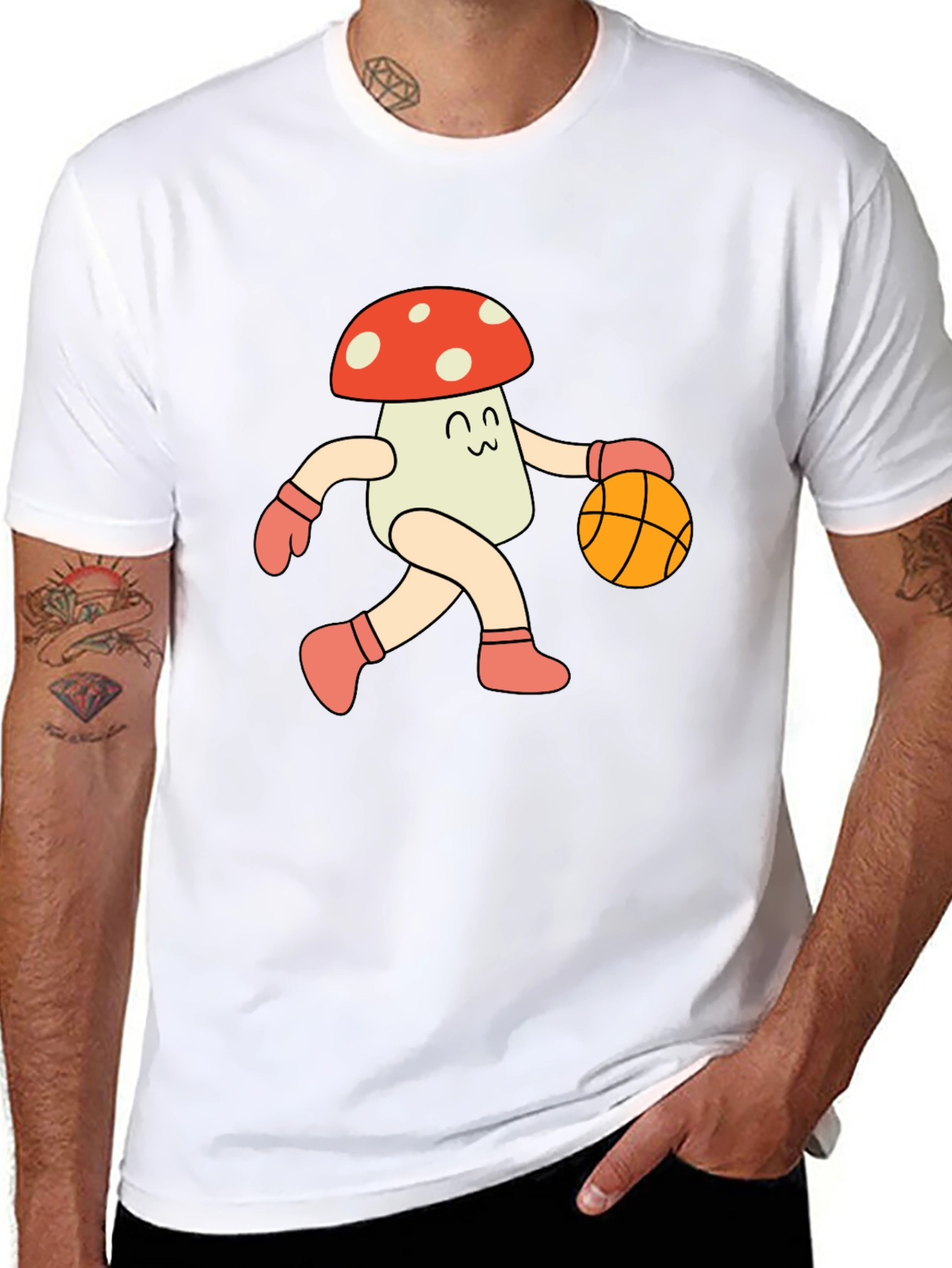 Black Mushroom Basketball T-Shirt - Cool Graphic Tee view 8