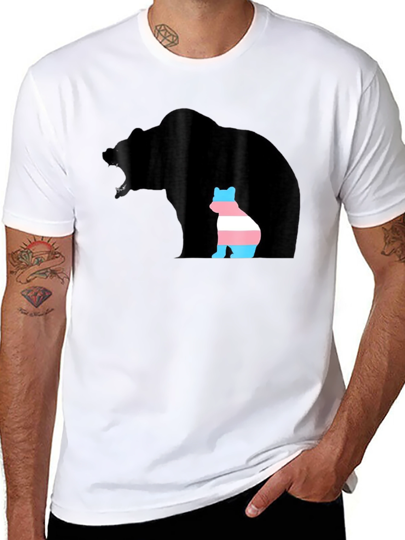 Black Transgender Pride Bear Graphic T-Shirt view 8