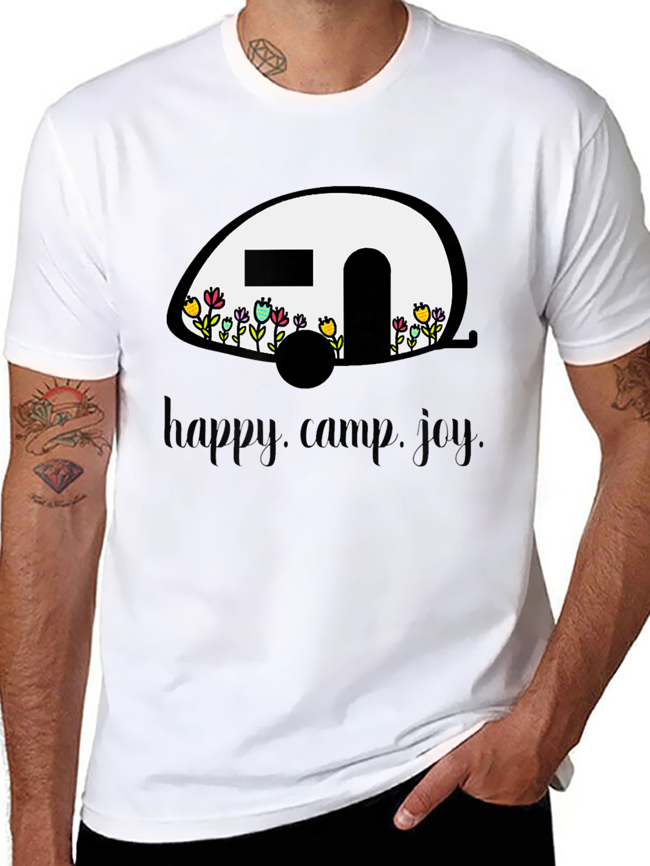 Black Happy Camper T-Shirt - Floral RV Design view 8