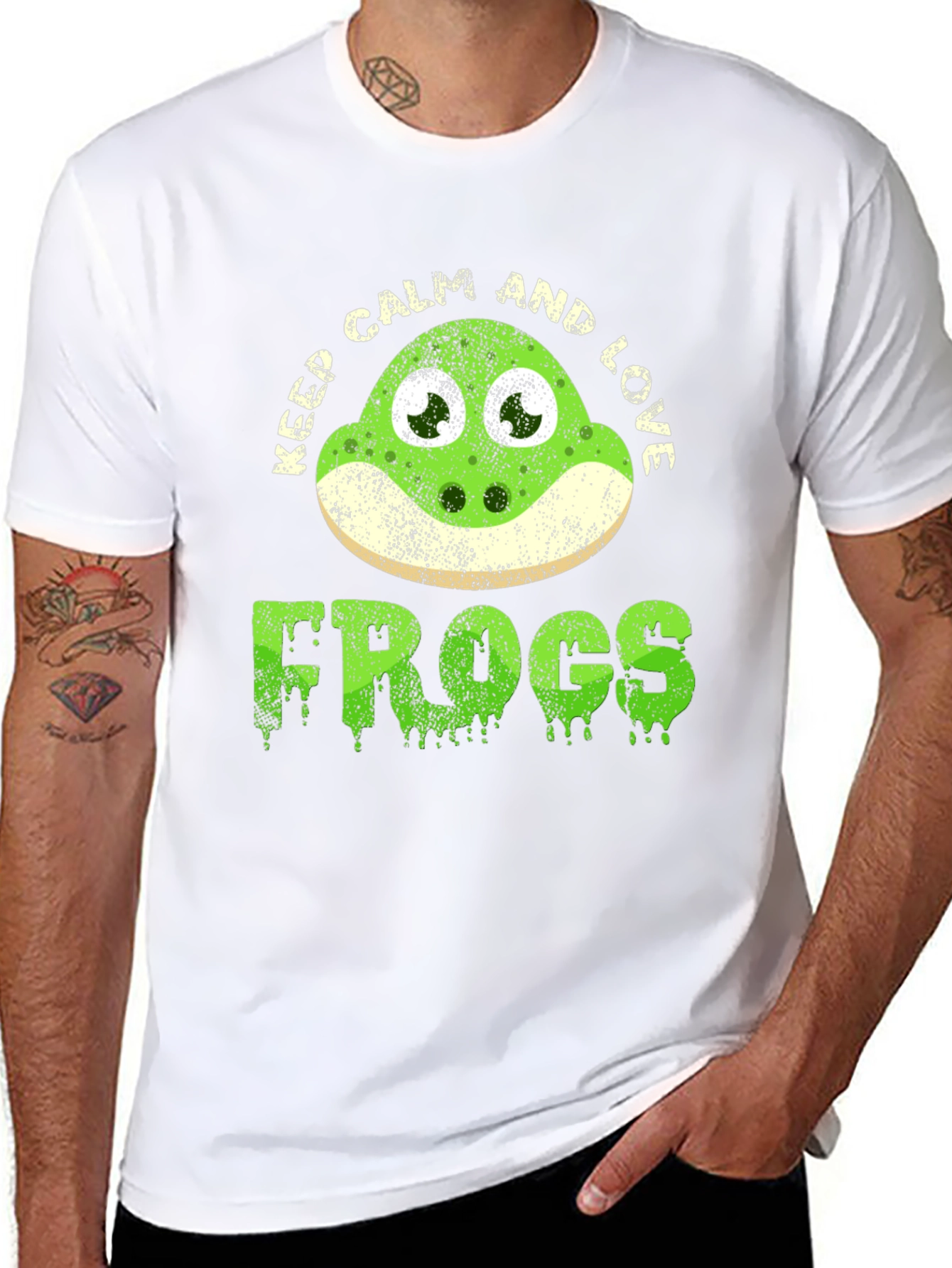 Black Keep Calm and Love Frogs Funny T-Shirt view 8