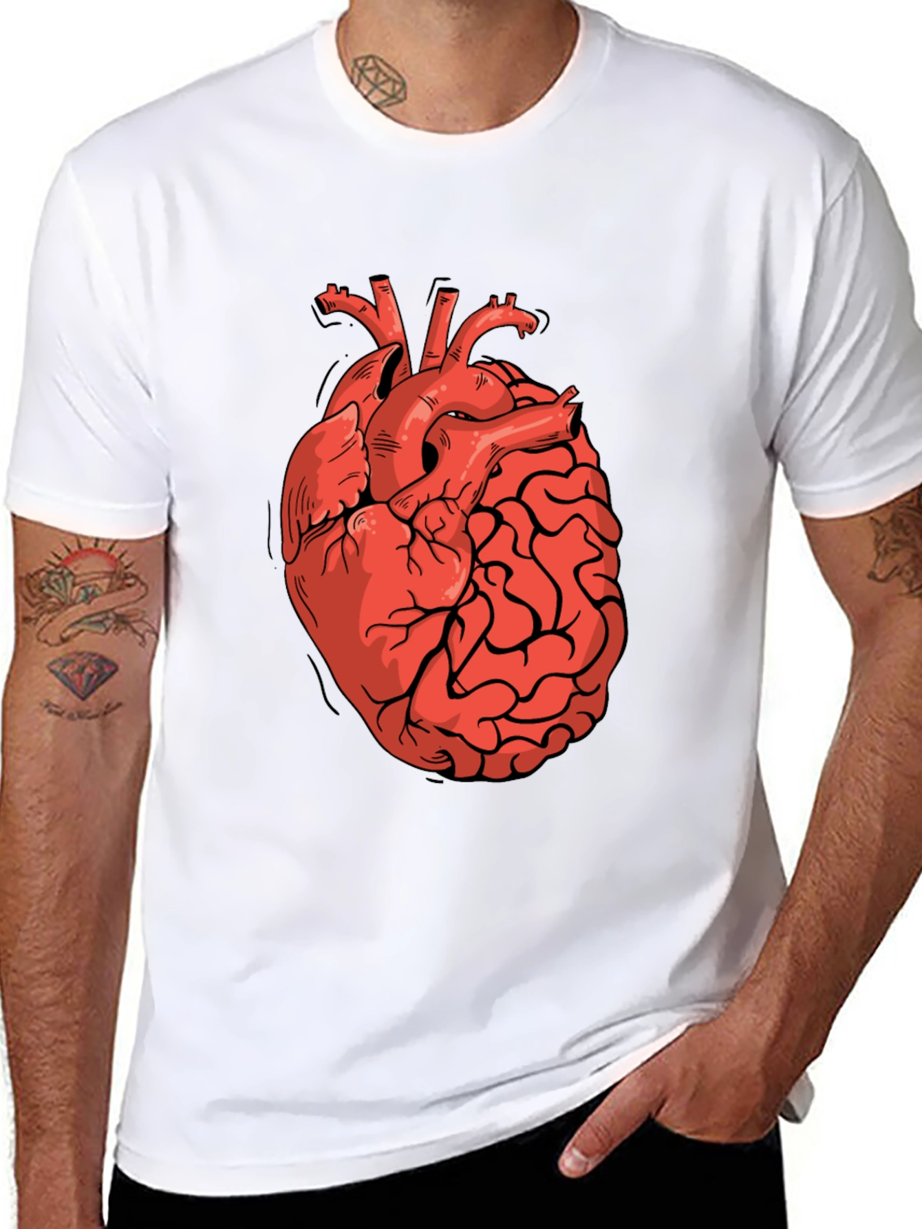 Black Heart-Brain Graphic Tee - Stylish Black T-Shirt view 8