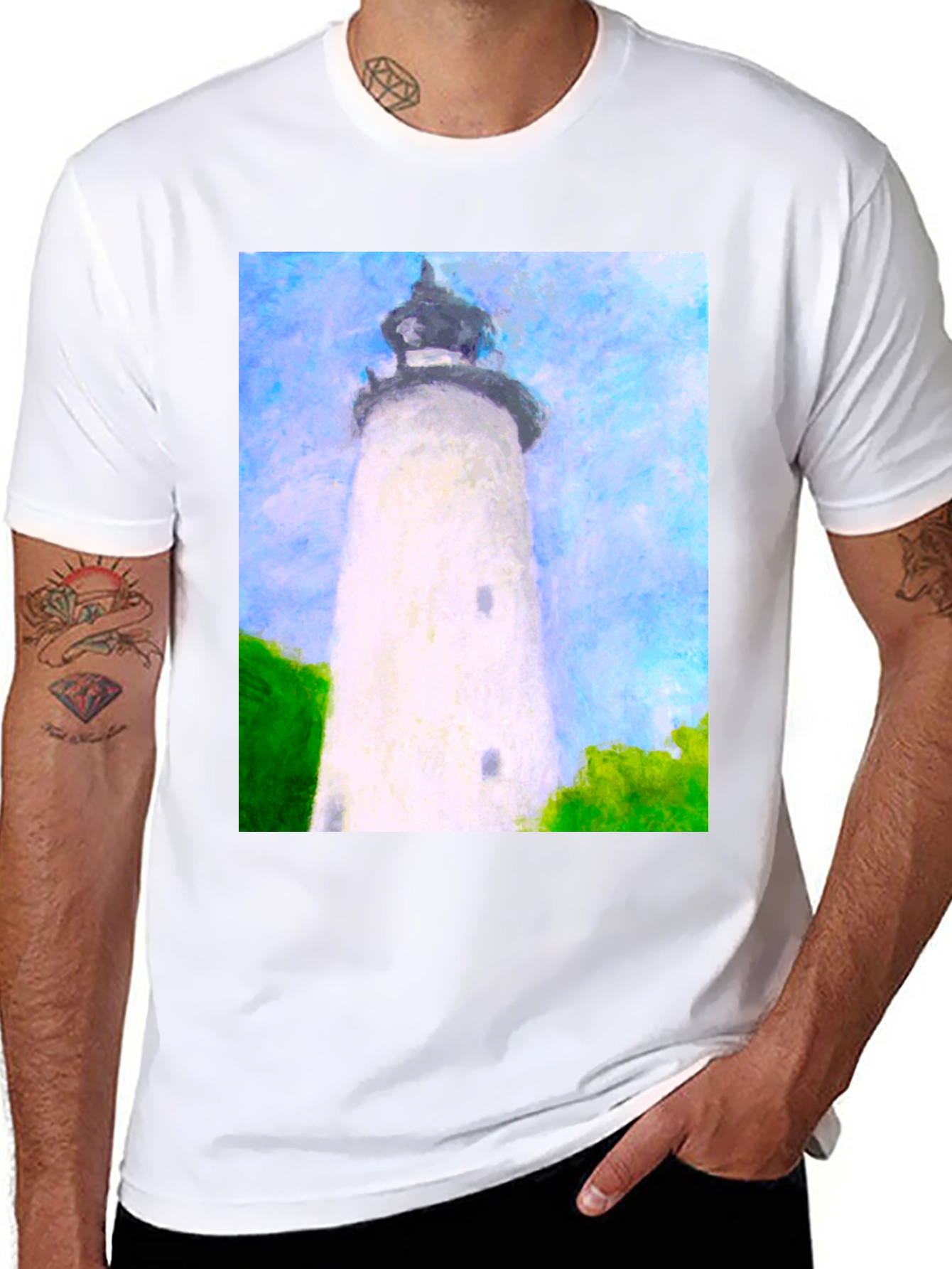 Lighthouse Art Graphic T-Shirt - Coastal Style Tee - 8