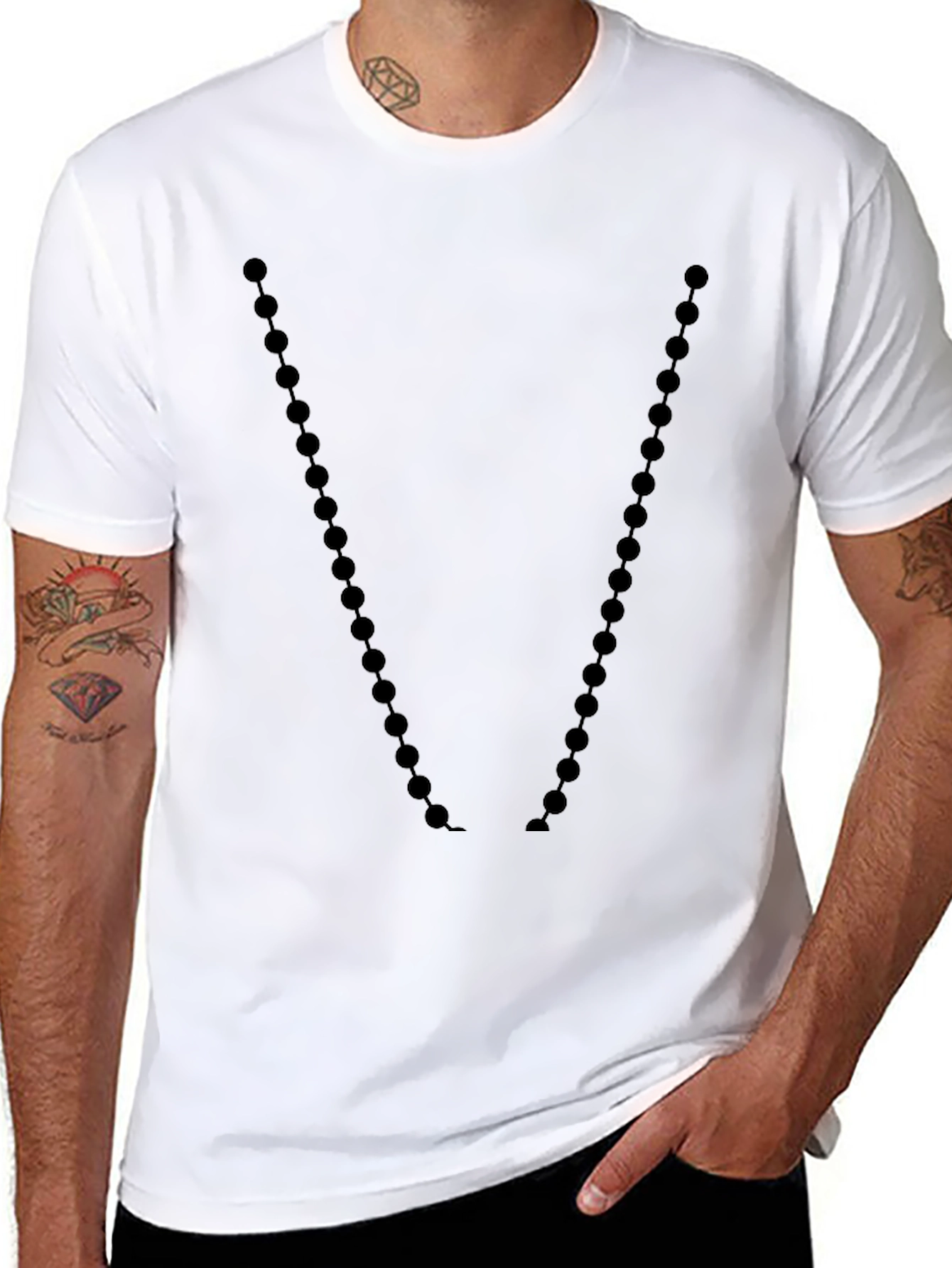Black Men's Black Graphic Tee - Beaded V Design view 8