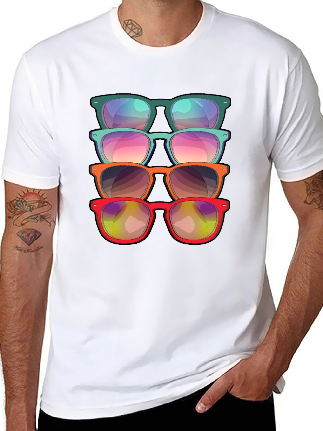 Black Sunglasses Stack Graphic Tee - Cool Casual Style view 8